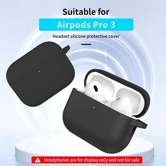 Compatibel met AirPods Pro 3, beschermhoes van siliconen, met sleutelring en reinigingsstift, ultradun, zacht, schokbestendig, antislip (zwart) — afbeelding 3