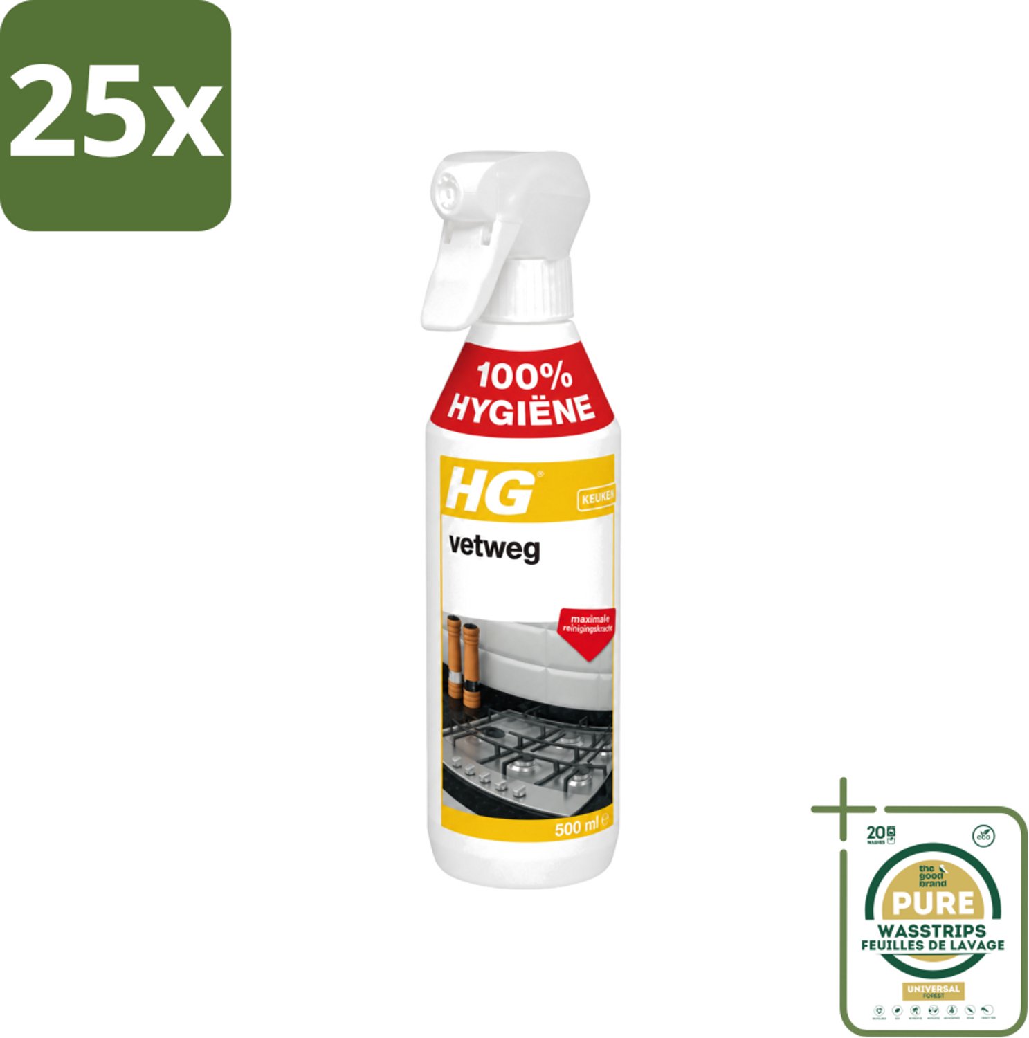 25 x HG - Vetweg - Maximale Reinigingskracht - 500 ml - Wasstrips - Keukenreiniger - Vetvrij Maken - Vet Verwijderen - Vet Weg - Reinigen