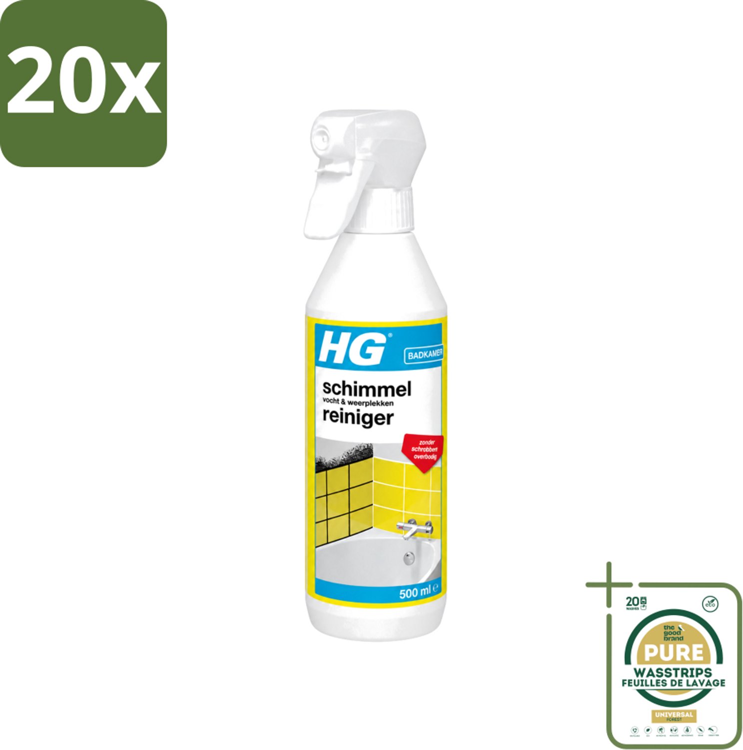 20 x HG - Badkamer - Schimmel, Vocht En Weerplekkenreiniger - Maakt Schrobben Overbodig - 500 ml - Wasstrips - Schimmelreiniger - Vochtverwijdering - Weerplekkenreiniger - Schimmelverwijdering - Badkamerreiniger