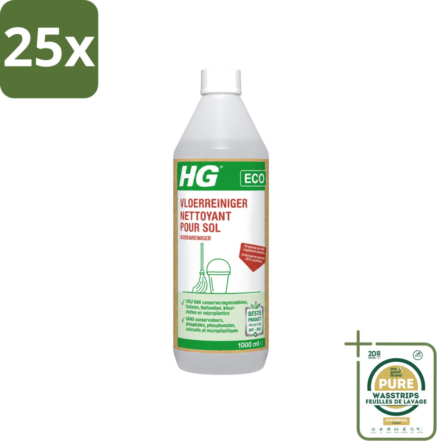 25 x HG - Eco Vloerreiniger - Milieuvriendelijke Reiniging - 1L - Wasstrips - Vloerreiniger - Milieuvriendelijke Reiniger - Hardvloer Reinigen - Schone Vloer - Streeploze Vloer