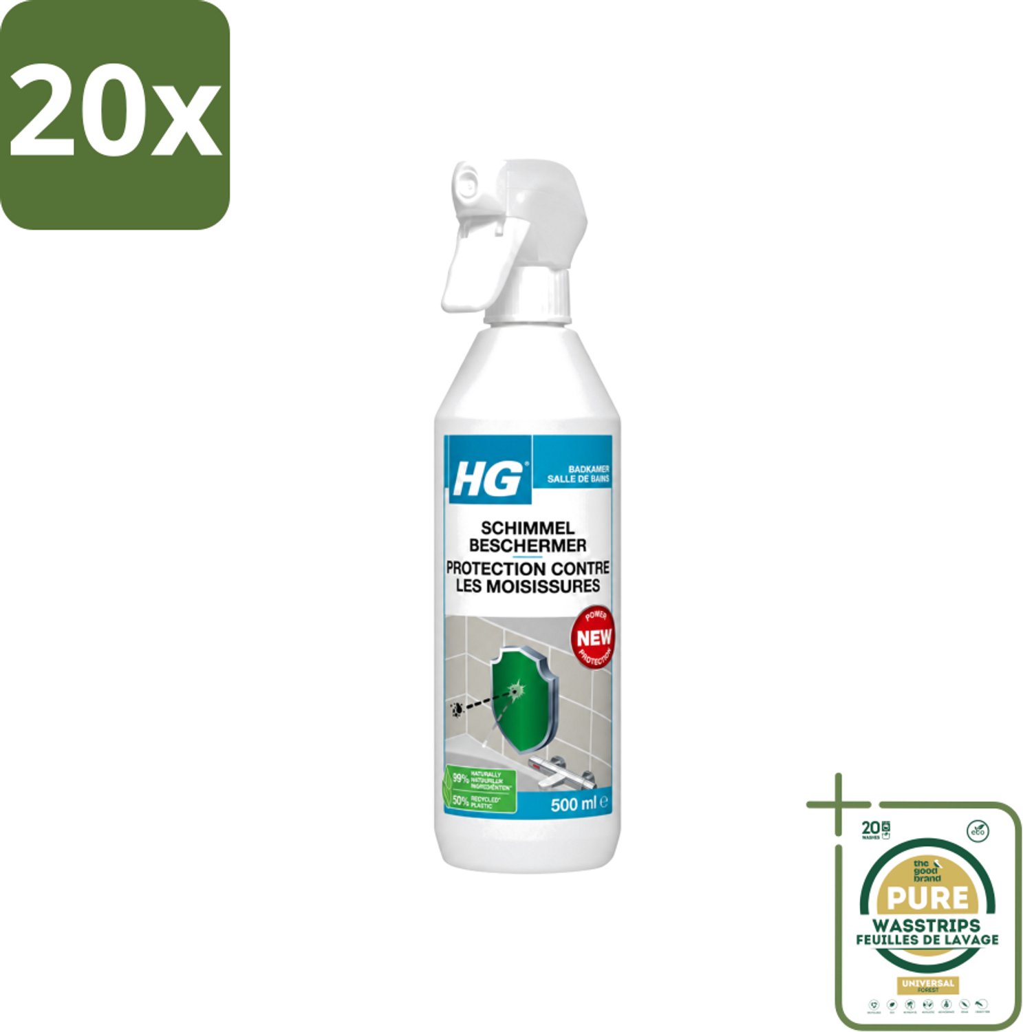 20 x HG - Badkamer - Schimmel Beschermer - Sterk Beschermend - 500 ml - Wasstrips - Schimmelbescherming - Vochtbescherming - Badkamerbescherming - Schimmelgroei - Vochtplekken