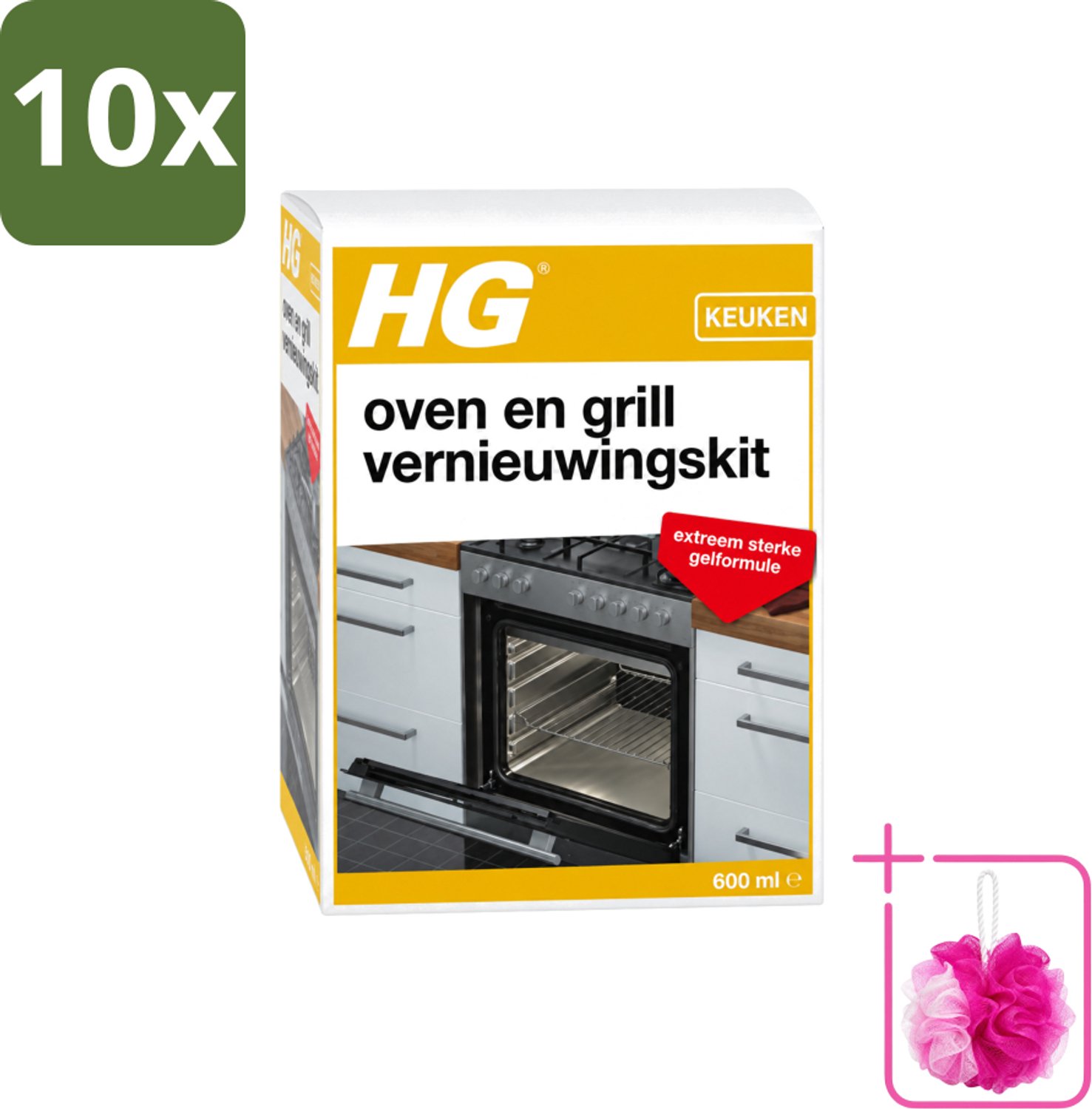 10 x HG - Oven & Grill Vernieuwingskit - Sterke Gelformule - 600 ml - Bulkverpakking - Oven reinigen - Douchemop - Grill reinigen