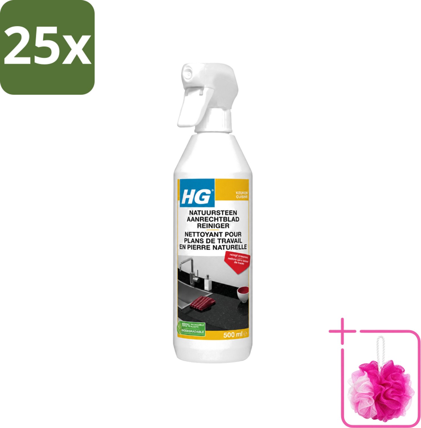 25 x HG - Natuursteen Aanrechtblad Reiniger - Reinigt Streeploos - 500 ml - Bulkverpakking - Natuursteen aanrechtblad reinigen - Douchemop - Natuursteen reinigen