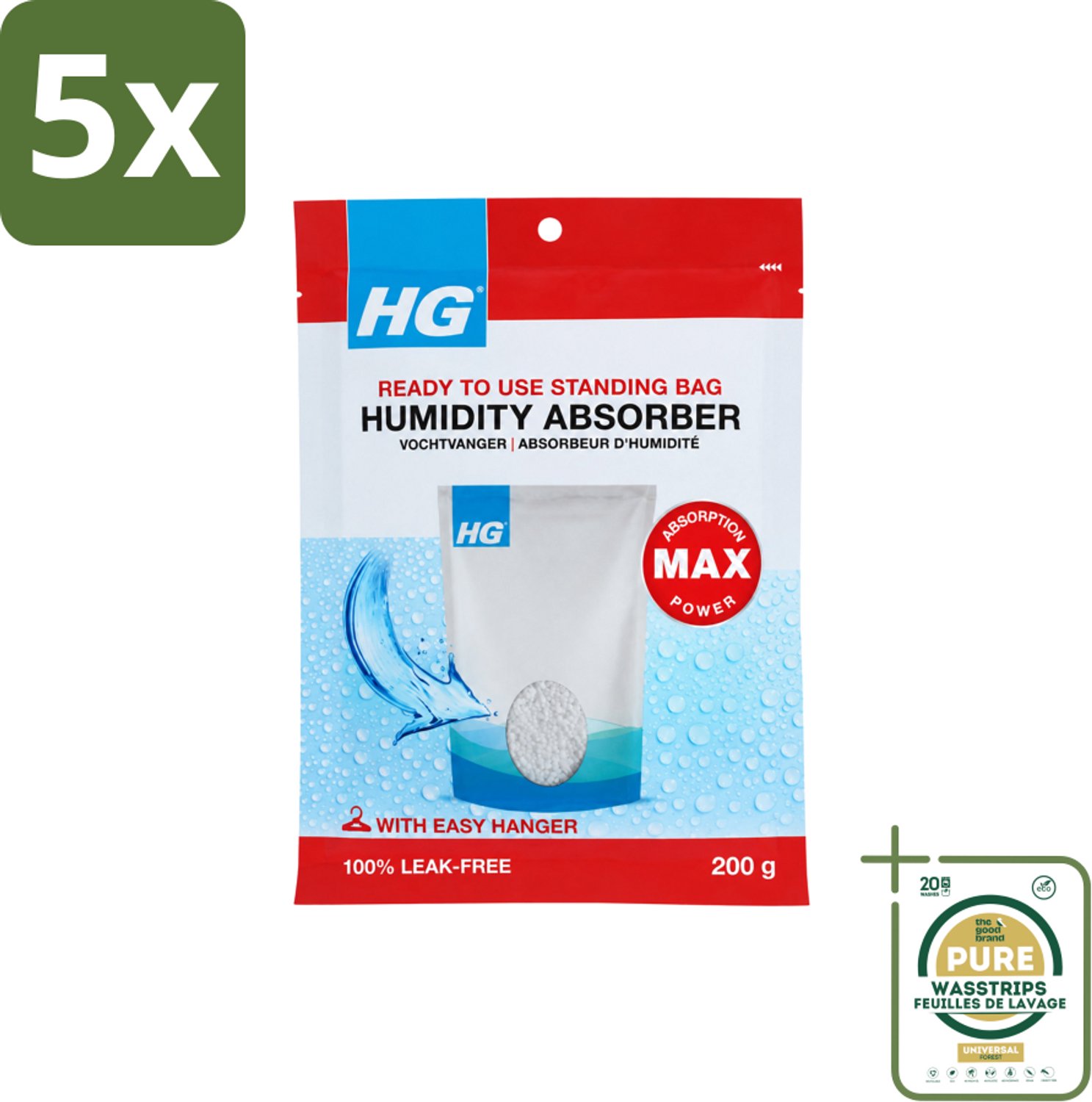5 x HG - Vochtvanger - 200 g - Wasstrips - Vochtvanger - Vocht Absorberen - Vocht Beheersen - Vocht In Kleine Ruimtes - Vocht Opvang