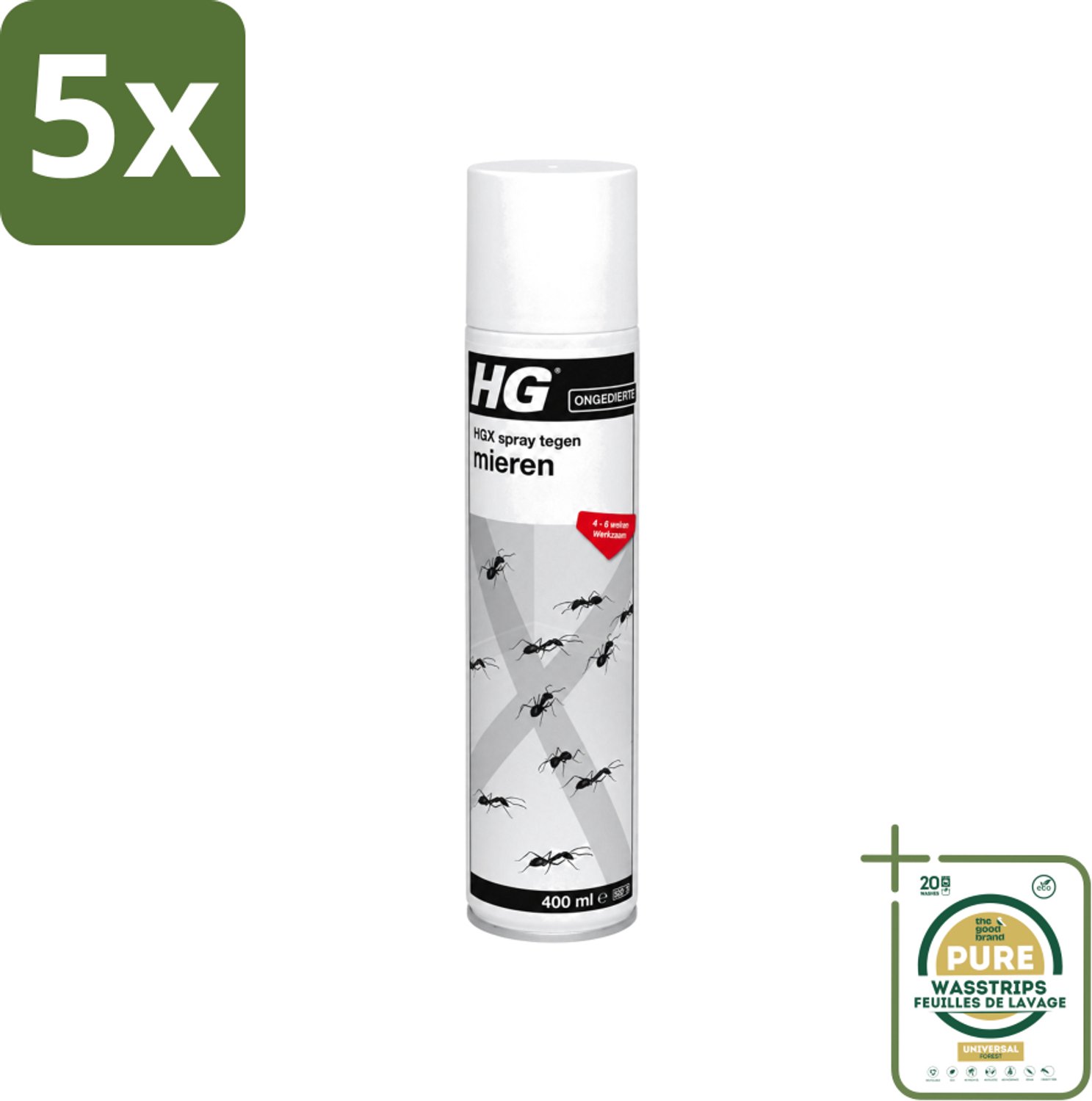 5 x HG X - Spray tegen Mieren - Direct Werkende Mierenbestrijding - 400 ml - Wasstrips - Mierenbestrijding - Mierenbestrijdingsmiddel - Mieren Uit Huis - Mieren Uit Woning - Mierenbestrijding Spray