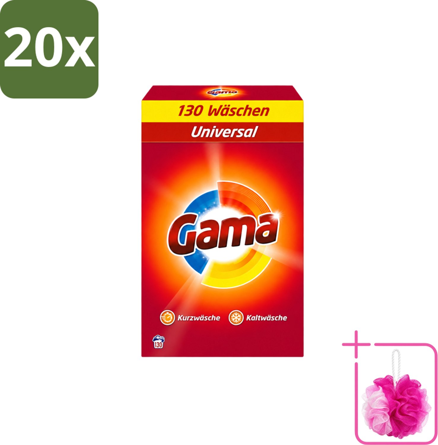 20 x Gama - 3-in-1 Waspoeder - Universal - Voor Alle Kleuren - 130 Wasbeurten - Bulkverpakking - Waspoeder - Douchemop - Wasbeurten