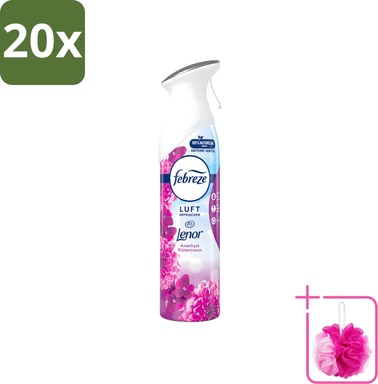 20 x Febreze Amethist Luchtverfrisser Spray - Frisse Bloemen Geur - 300ml - Bulkverpakking - Luchtverfrisser - Douchemop - Geurverwijdering
