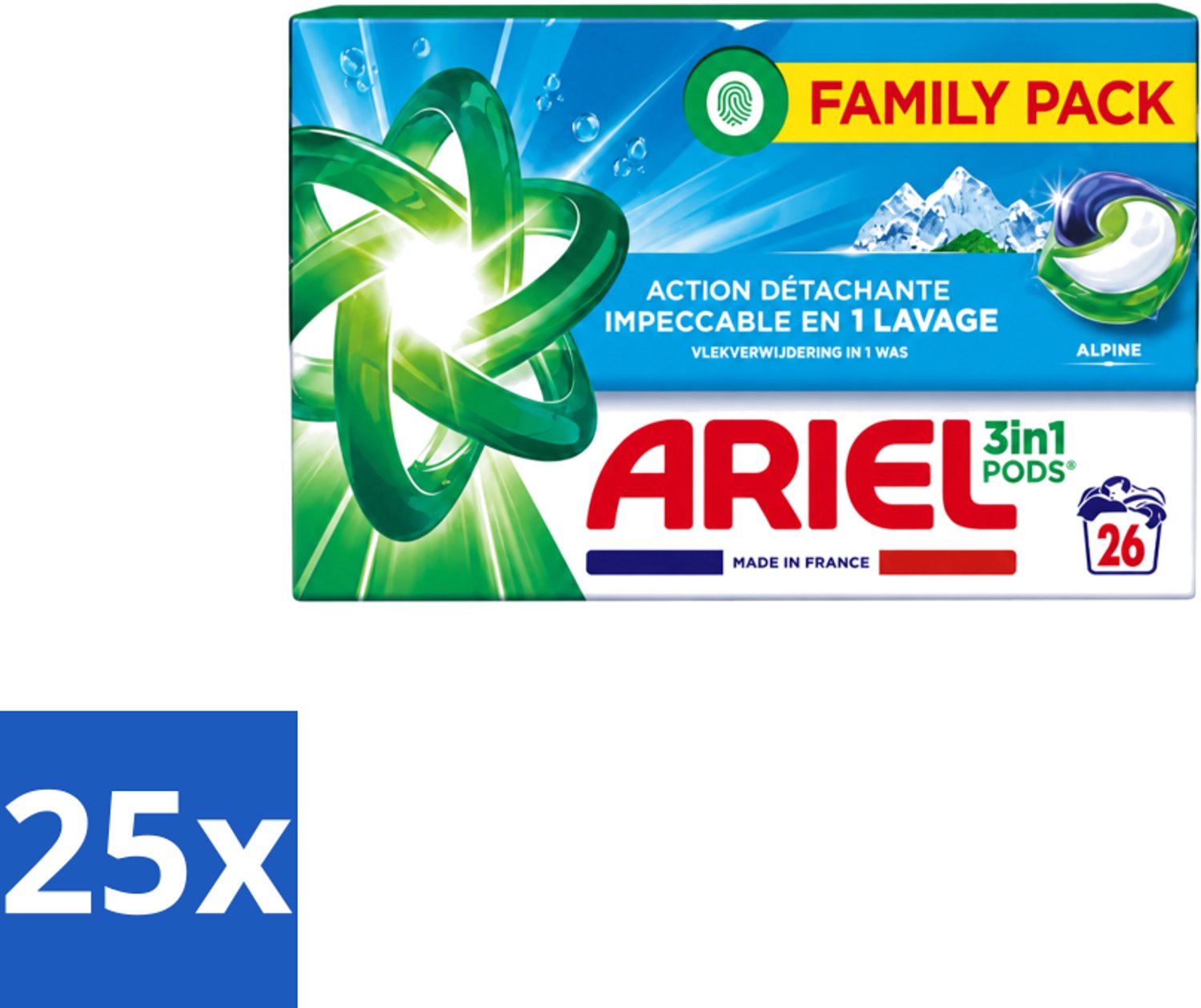 25 x Ariel – Pods 3in1 – Alpine – 26 wasbeurten - Voordeelverpakking - 25 stuks