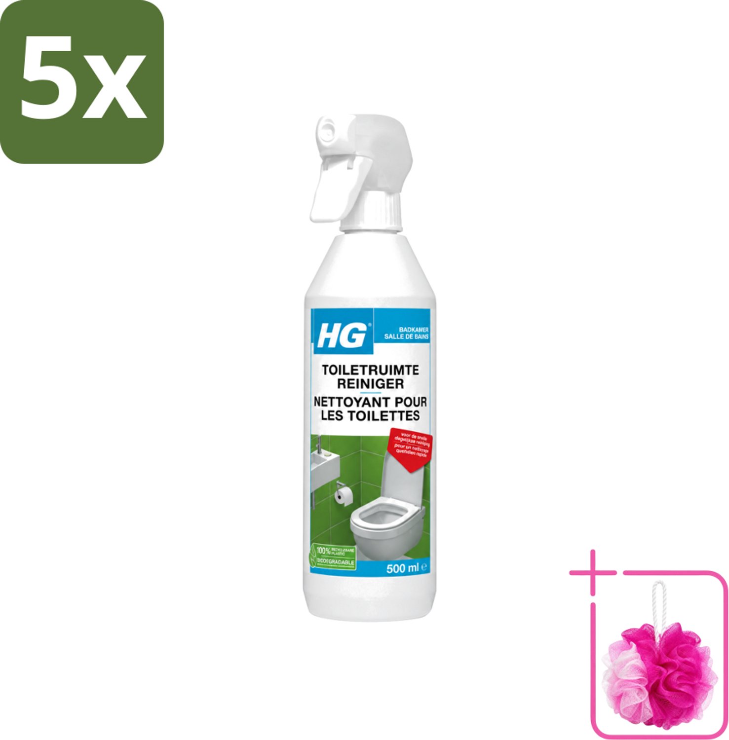 5 x HG - Badkamer - Toiletruimte Reiniger - Snelle Dagelijkse Reiniging - 500 ml - Bulkverpakking - Toiletruimte reinigen - Douchemop - Toiletruimte reiniger