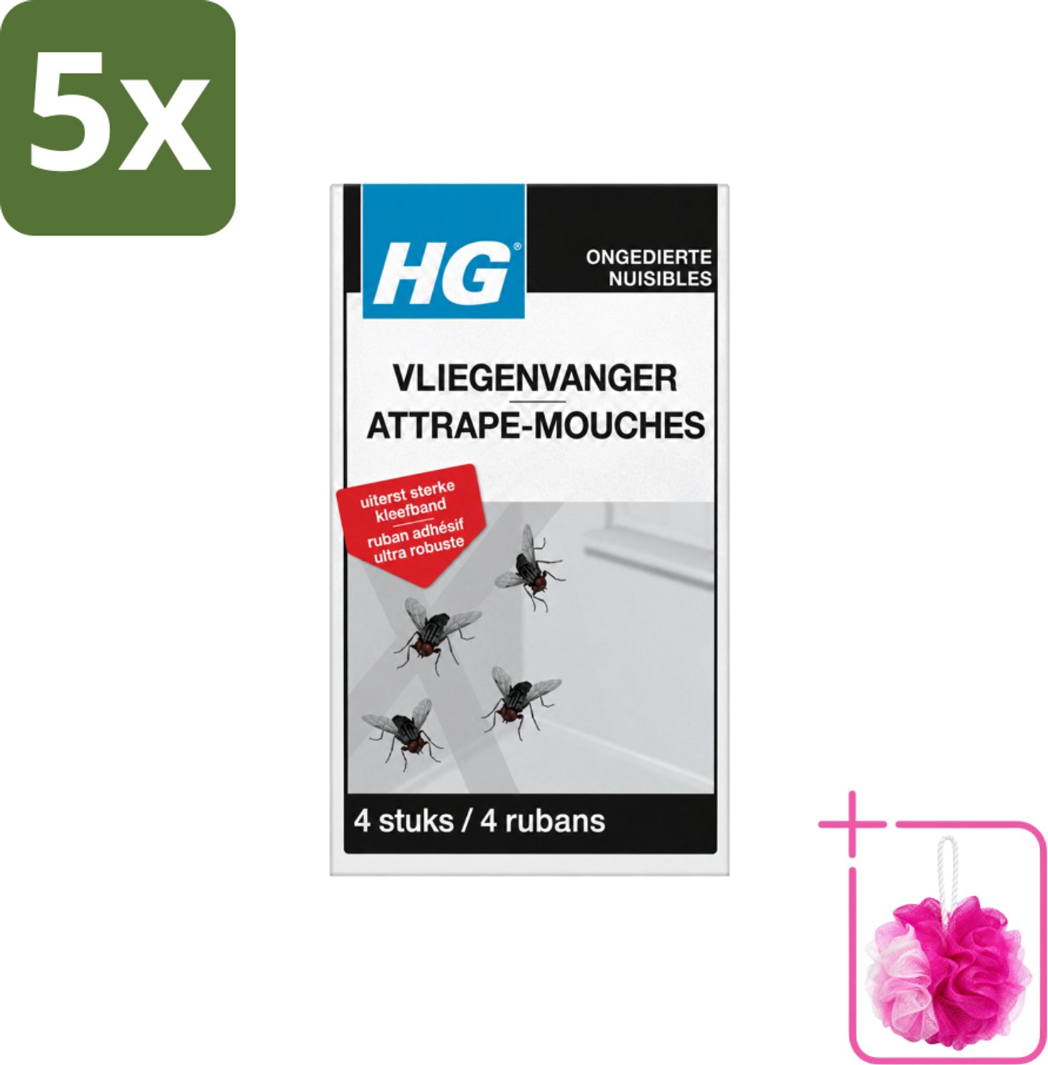 5 x HG X - Vliegenvanger - Sterke Kleefband - 4 Vliegenvangers - Bulkverpakking - Vliegenvanger - Douchemop - Vliegen vangen