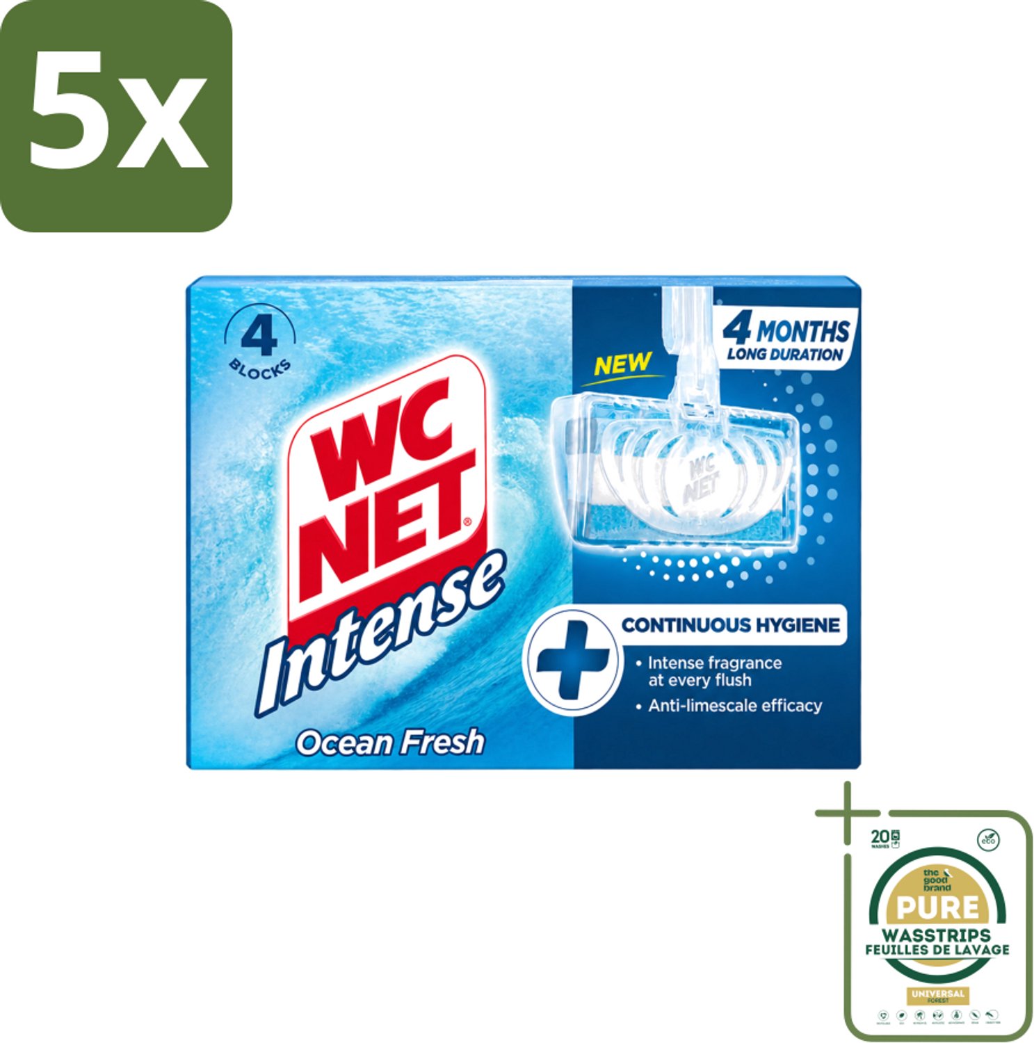 5 x WC Net - Toiletblok - Ocean Fresh - 4 Blokjes - Wasstrips - Toiletblok - Zuurstof - Oceaangeur - Kalkaanslag - Hygiëne