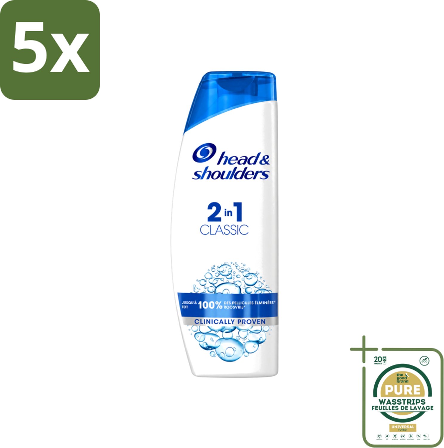 5 x Head & Shoulders - 2in1 Anti-Roos Shampoo & Conditioner - Classic - 270 ml - Wasstrips - Roosvrij Haar - Roosbestrijding - Hoofdverzorging - Shampoo En Conditioner - Gezond Haar
