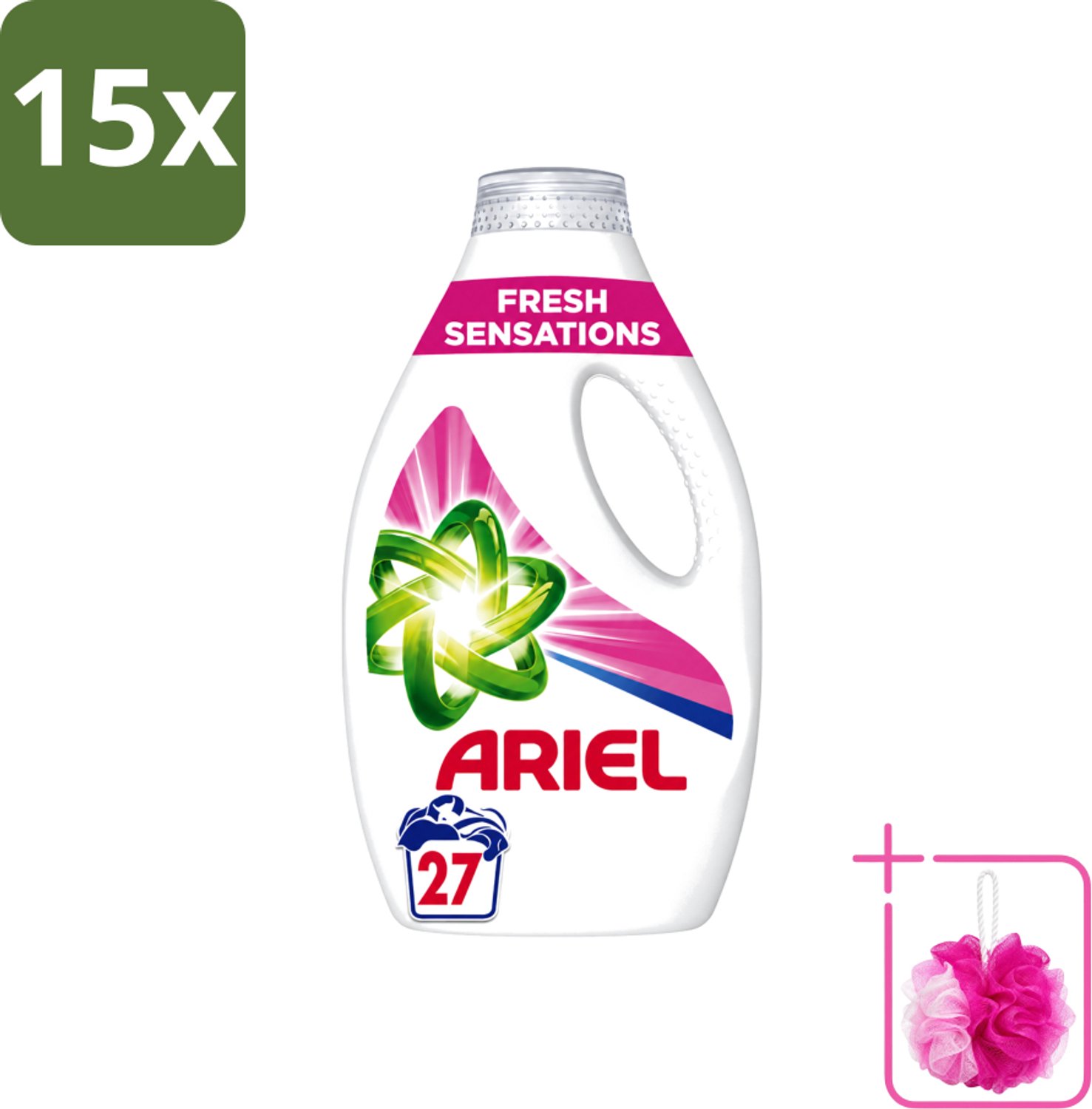 15 x Ariel Original - Fresh Sensations - Vloeibaar Wasmiddel - Witte en Lichtgekleurde Was - 27 Wasbeurten - Bulkverpakking - Vloeibaar wasmiddel - Douchemop - Frisse geur