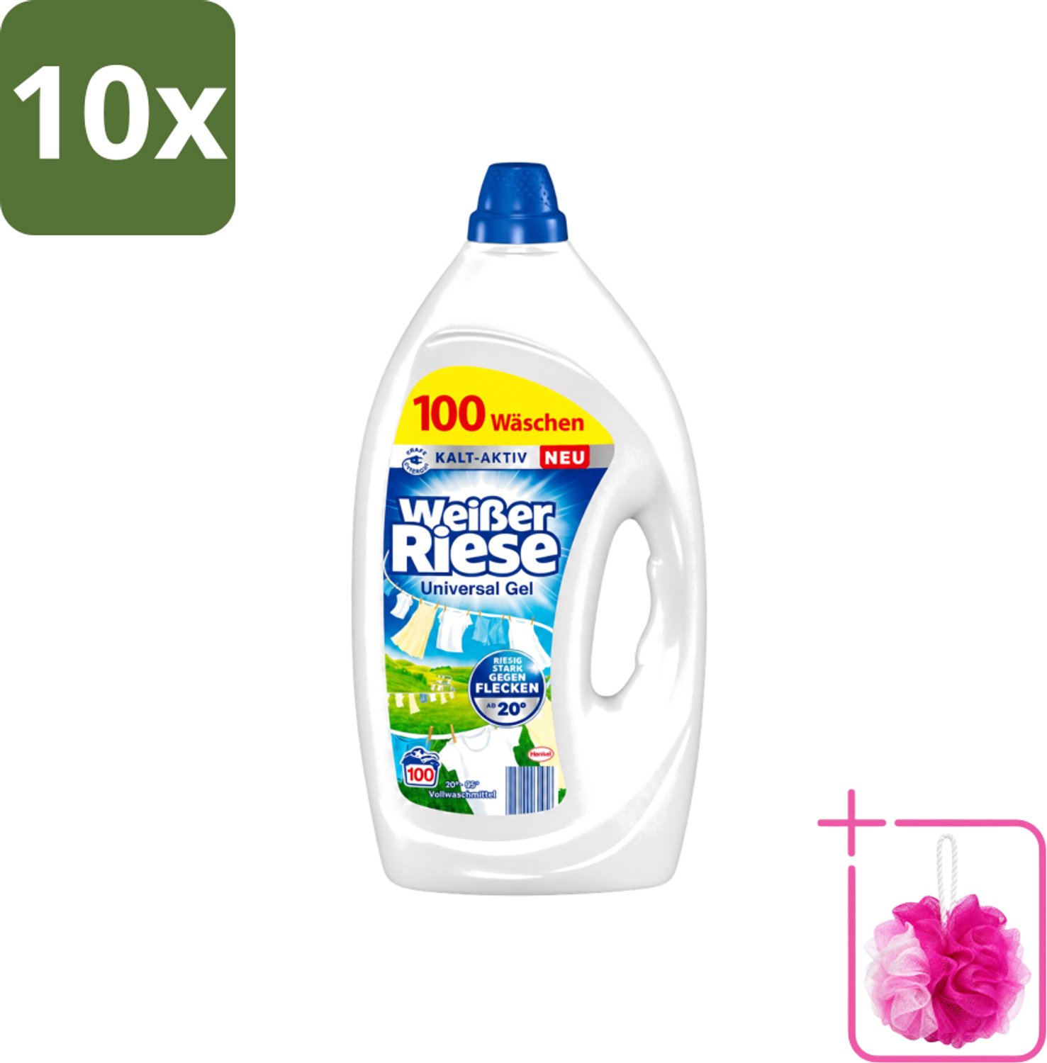 10 x Weißer Riese - Wasmiddel - Gel - Witte Was - 4.5L - 100 Wasbeurten - Bulkverpakking - Wasmiddel Gel - Douchemop - Witte Was