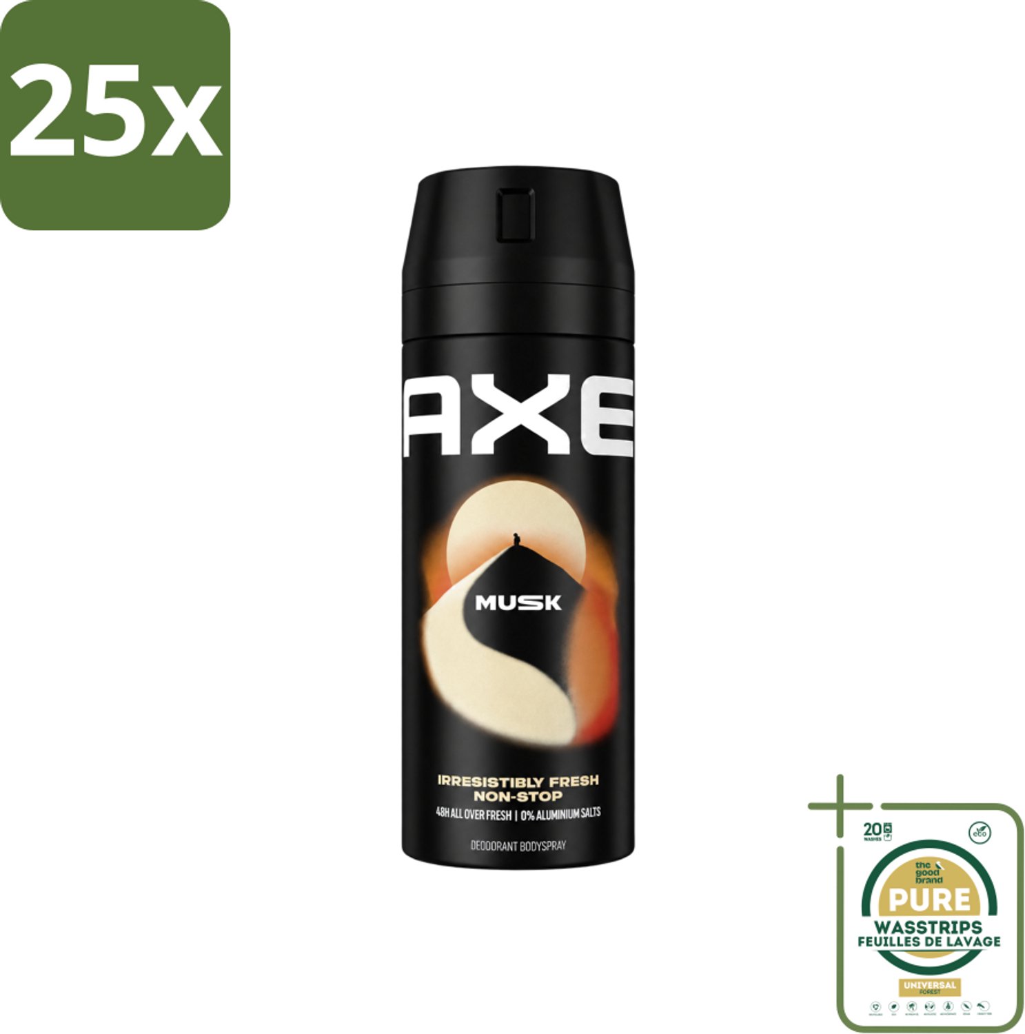 25 x Axe - Deodorant Bodyspray - 48hrs Fresh - Musk - Patchouli & Fougere - 150 ml - Wasstrips - 48 Uur Geurbescherming - Deodorant Sprayer - Zinktechnologie - Geur Van Musk - Geur Van Patchouli