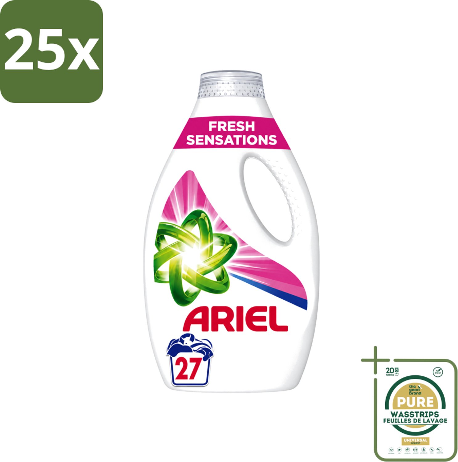 25 x Ariel Original - Fresh Sensations - Vloeibaar Wasmiddel - Witte en Lichtgekleurde Was - 27 Wasbeurten - Wasstrips - Vloeibaar Wasmiddel - Frisse Geur - Reiniging - Wasbeurt - Witte Kleding