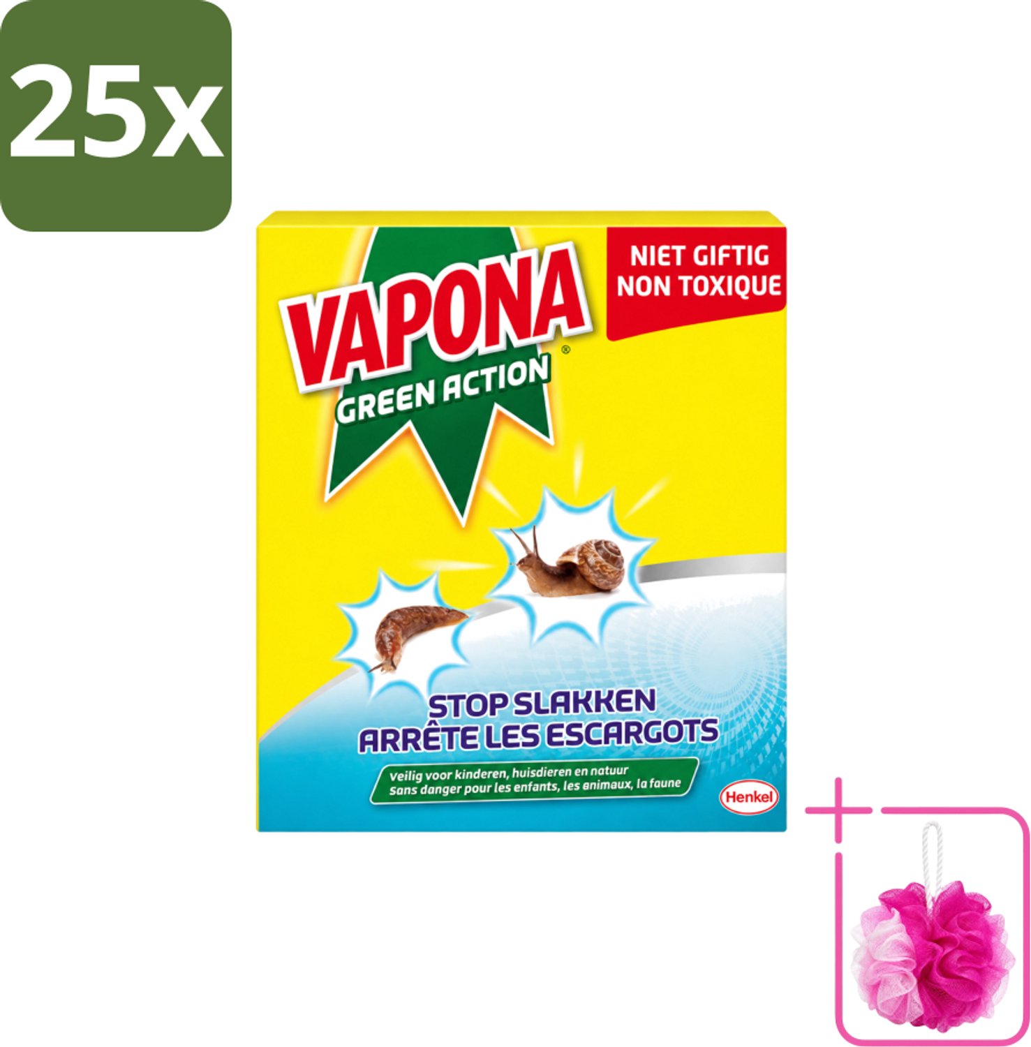 25 x Vapona - Slakkenkorrels - Green Action - Natuurlijk, Kind- & Diervriendelijk - 500g - Bulkverpakking - Anti-slakken korrels - Douchemop - Slakken bestrijding