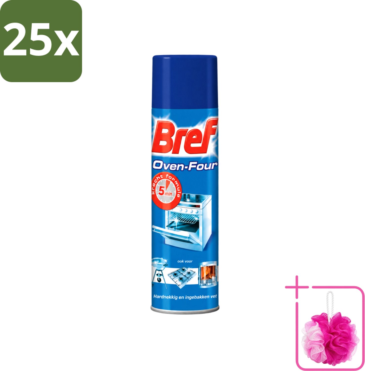 25 x Bref - Oven Spray - Tegen Hardnekkig en Ingebakken Vet - 450 ml - Bulkverpakking - Oven reinigen - Douchemop - Vet verwijderen