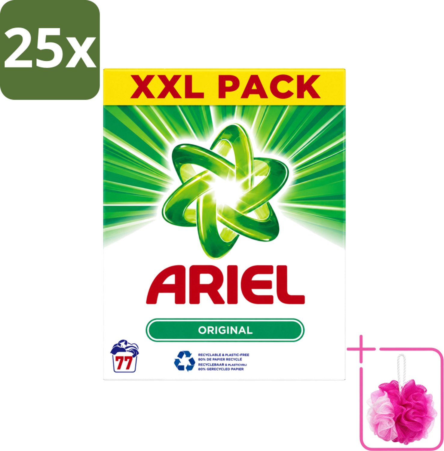 25 x Ariel Original XXL - Waspoeder - Witte en Lichtgekleurde Was - 77 Wasbeurten - Bulkverpakking - Waspoeder - Douchemop - Wasmiddel