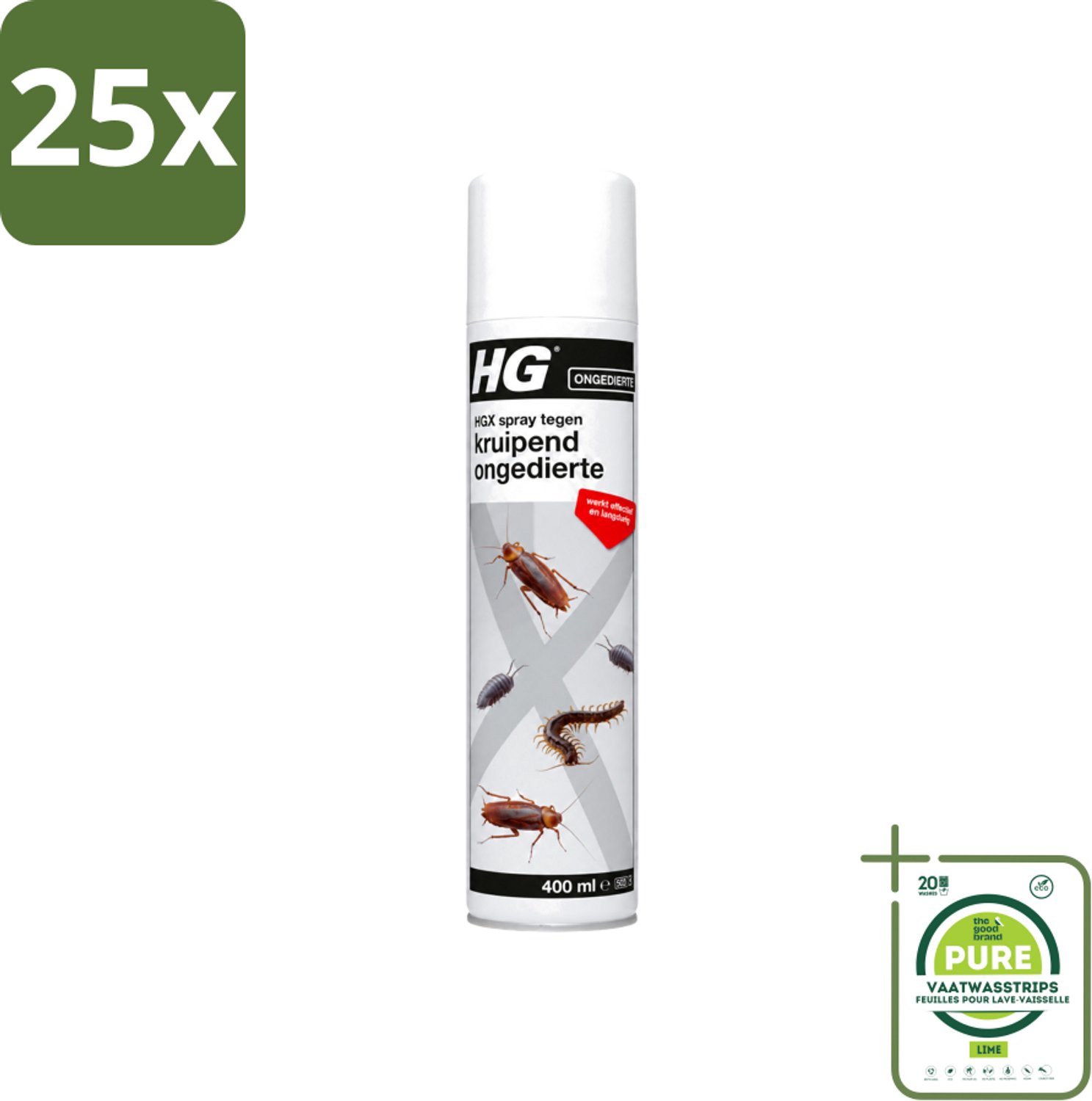 25 x HG X - Spray tegen Kruipend Ongedierte - Effectieve Bestrijding - 400 ml - Grootverpakking - Vaatwasstrips - Kruipend Ongedierte Bestrijding - Mieren Bestrijding - Kakkerlak Bestrijding - Tapijtkever Larven Bestrijding - Pissebed Bestrijding