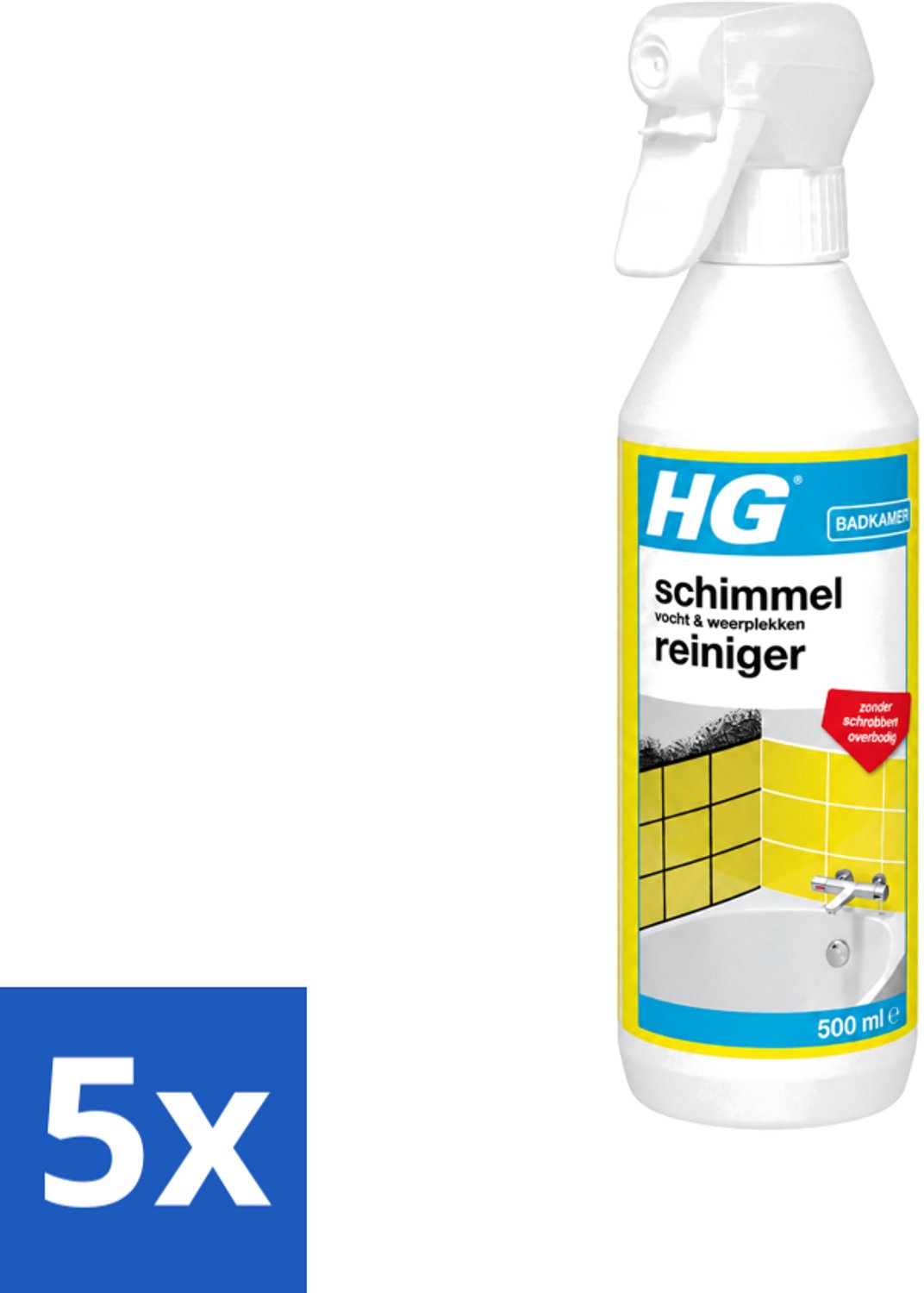 5 x HG - Badkamer - Schimmel, Vocht En Weerplekkenreiniger - Maakt Schrobben Overbodig - 500 ml - Voordeelverpakking - 5 stuks