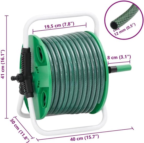 Slanghaspel met 20 m 1/2 inch tuinslang en 4-delige aansluitset voor irrigatie, slangwagen van verzinkt staal, groen — afbeelding 5
