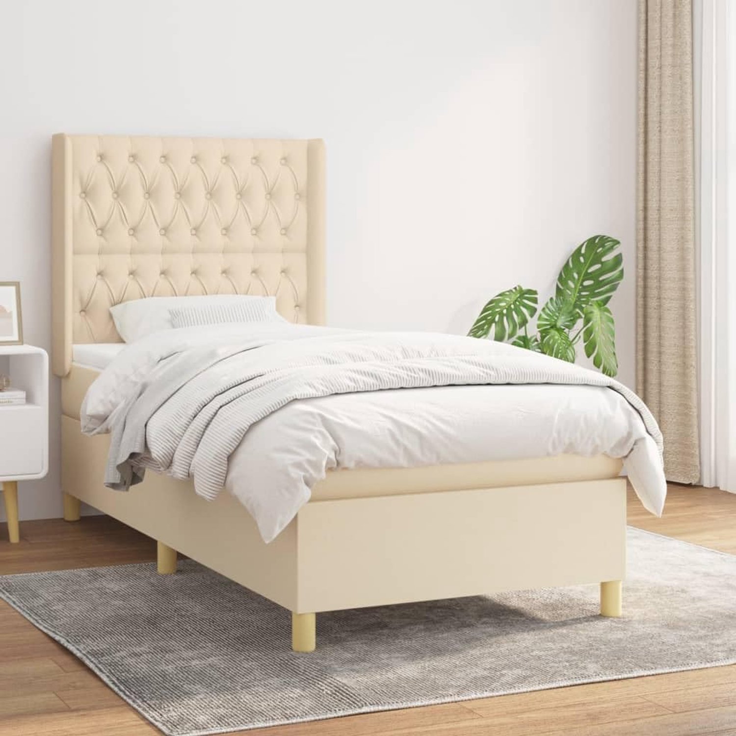 Stof Verstelbaar hoofdbord Boxspringbed Crème 90x200 cm