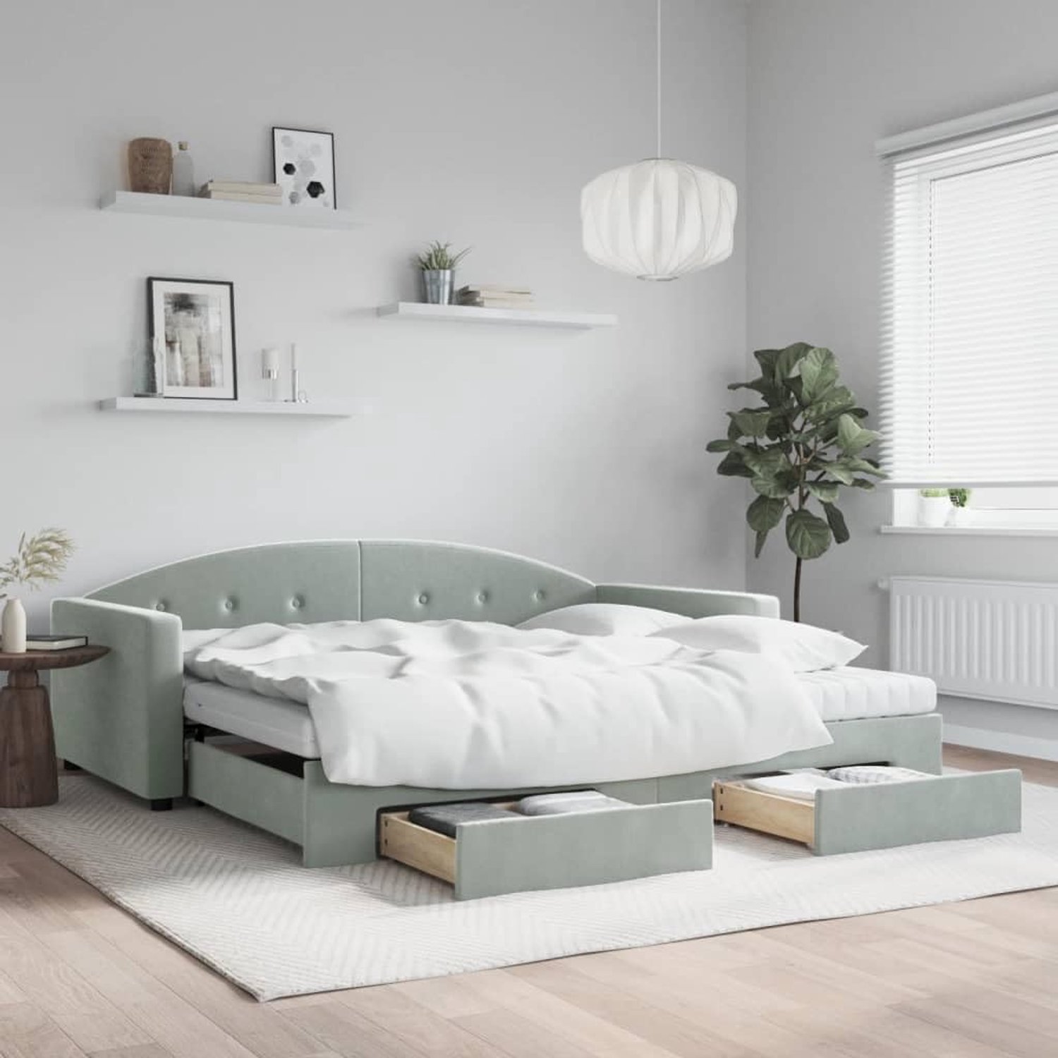 2 in 1 schuimmatras met opbergbank en lades lichtgrijs 100x200 cm