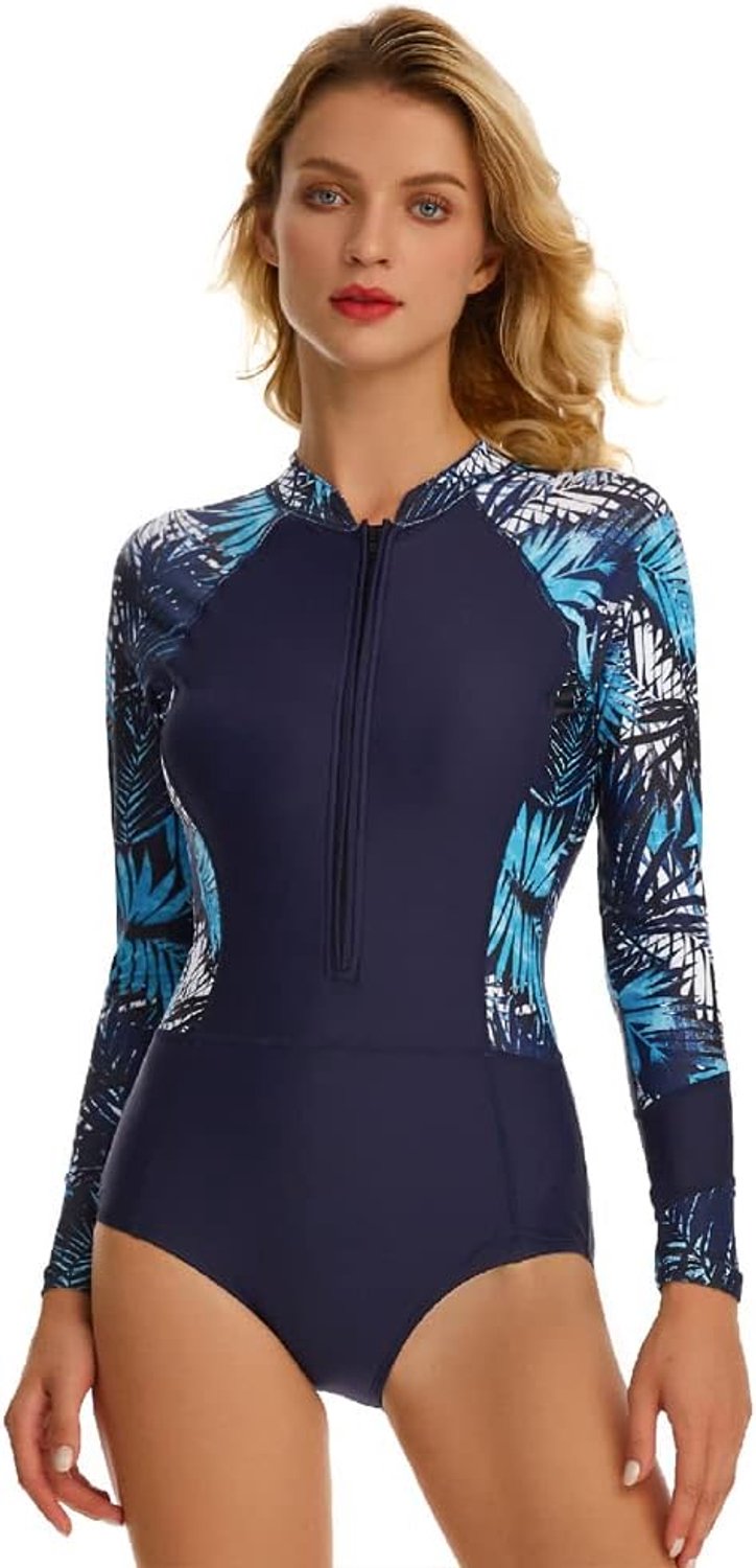 Badpak voor Dames met Mouwen,Badpak,Zwempak met Rits aan de Voorkant,Surfkleding,Duikpak,Huidbeschermers