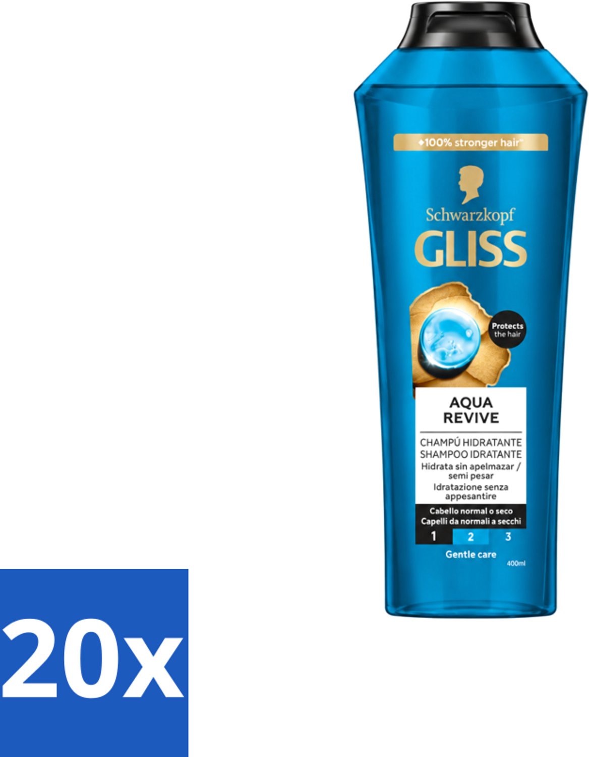 20 x Gliss-Kur - Shampoo - Aqua Revive - Verfrist & Hydrateert - 400 ml - Voordeelverpakking - 20 stuks