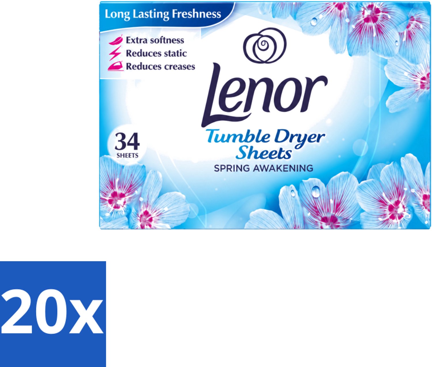 20 x Lenor - Droogtrommeldoekjes - Spring Awakening - 34 Doekjes - Voordeelverpakking - 20 stuks