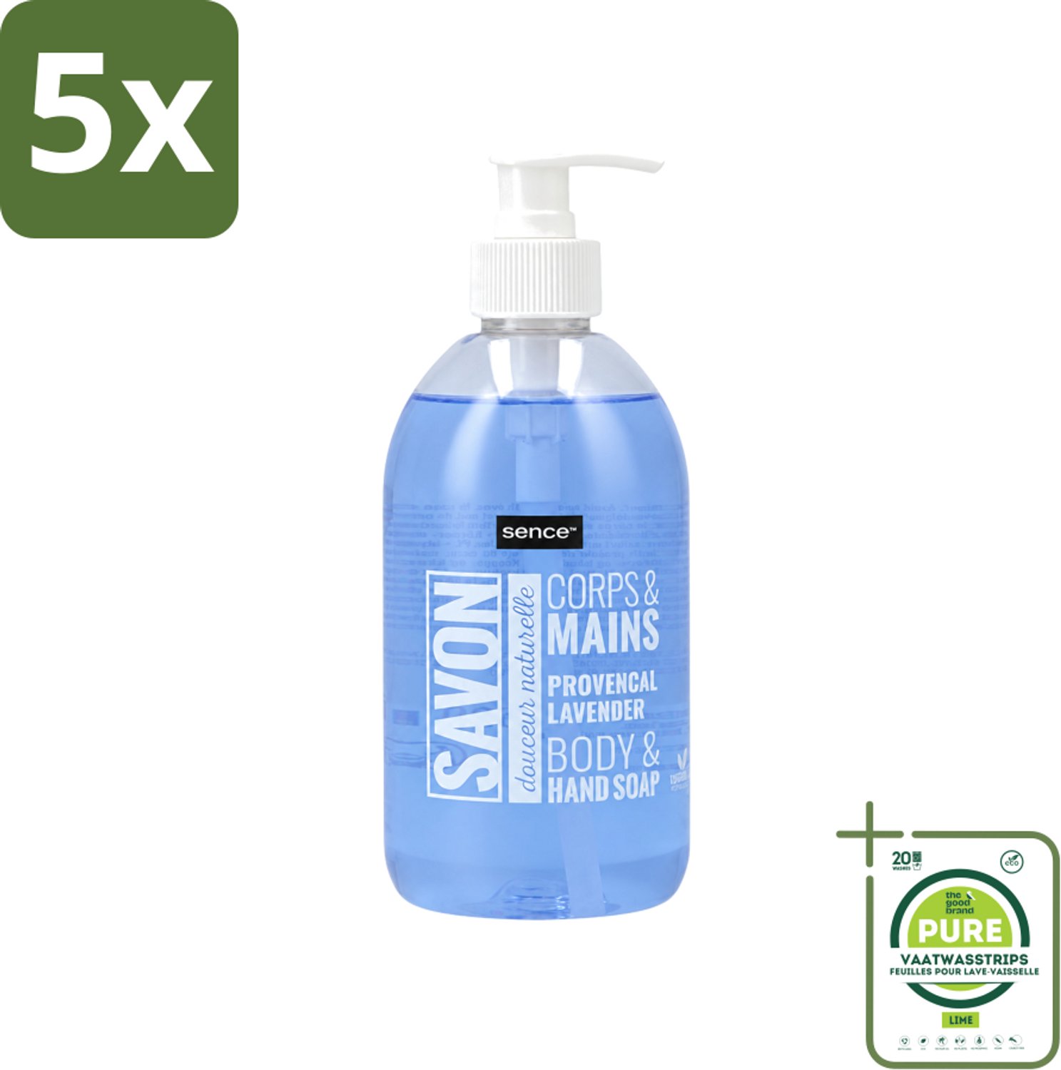 5 x Sence - Provencal Lavendel - Handzeep - Savon - 500 ml - Grootverpakking - Vaatwasstrips - Handzeep - Lavendel - Handen Reinigen - Zachte Handen - Kalmerende Geur