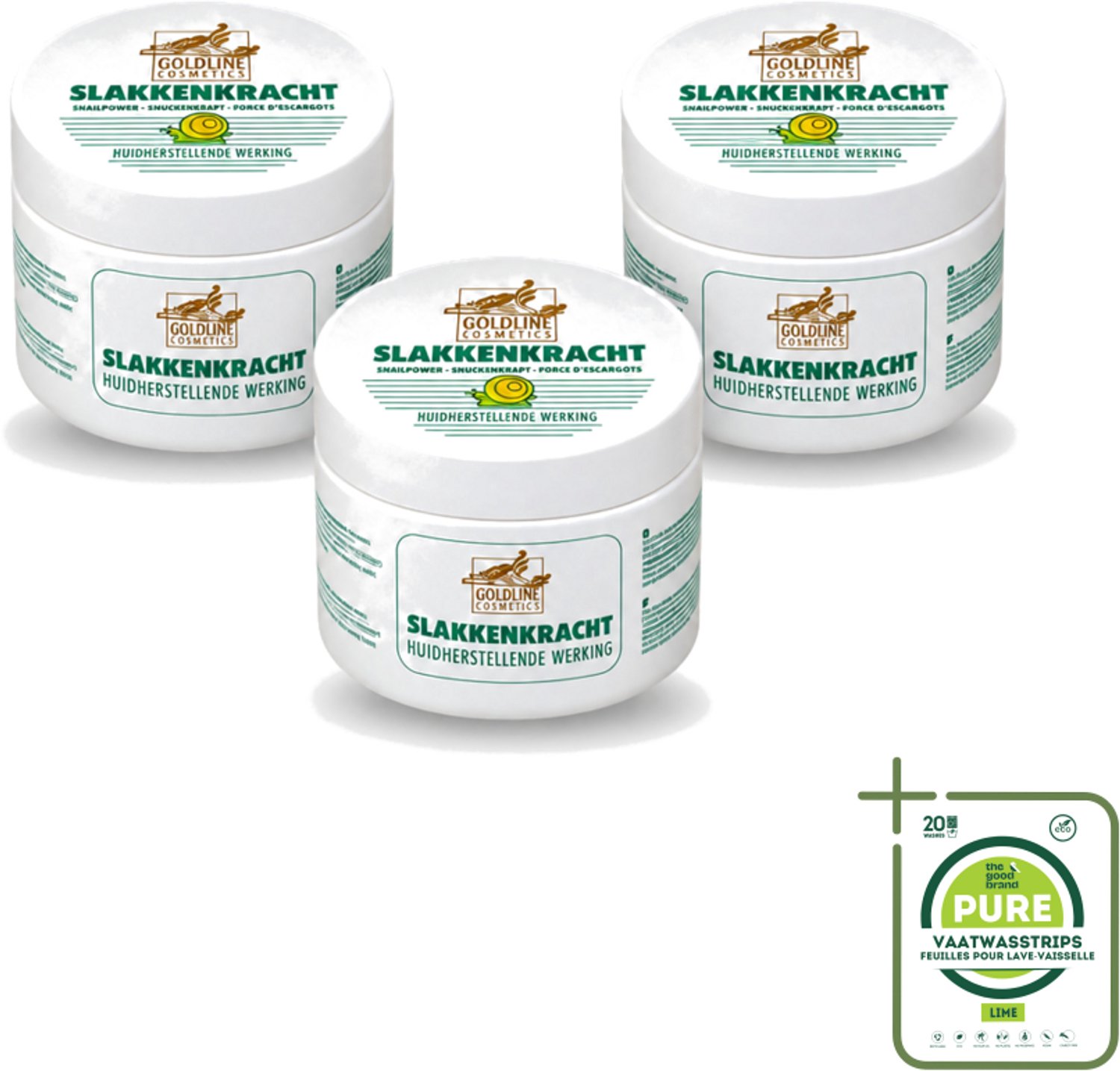 3 x Goldline - Bodycrème - Slakkenkracht - Huidverzorging - Verzachtend - 250 ml - Grootverpakking - Vaatwasstrips - Huidverzorging - Slakkenkracht - Bodycrème - Herstelcrème - Hydratatie