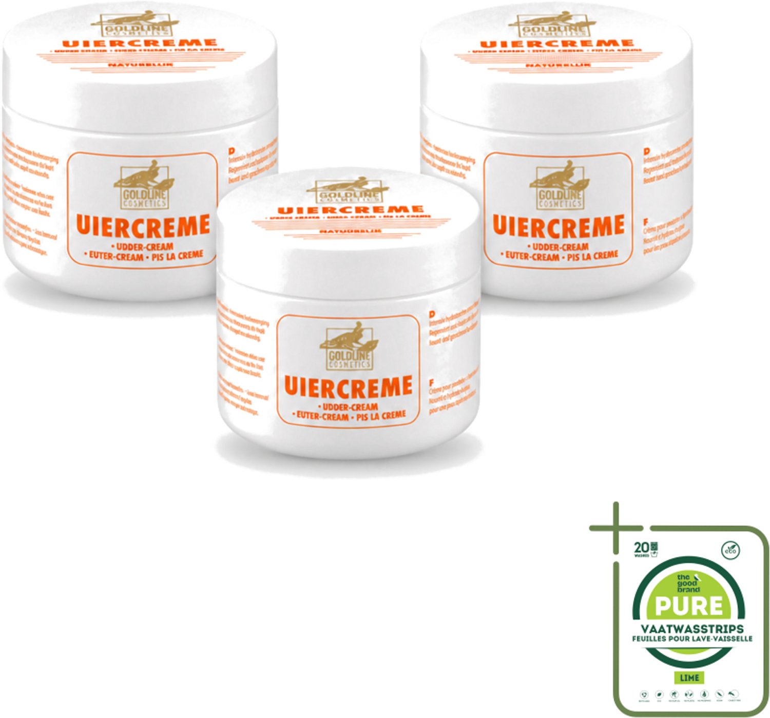 3 x Goldline - Uiercrème - Huidverzorging - Intensief Hydraterend - 250 ml - Grootverpakking - Vaatwasstrips - Uiercrème - Huidverzorging - Hydratatie - Droge Huid - Gevoelige Huid