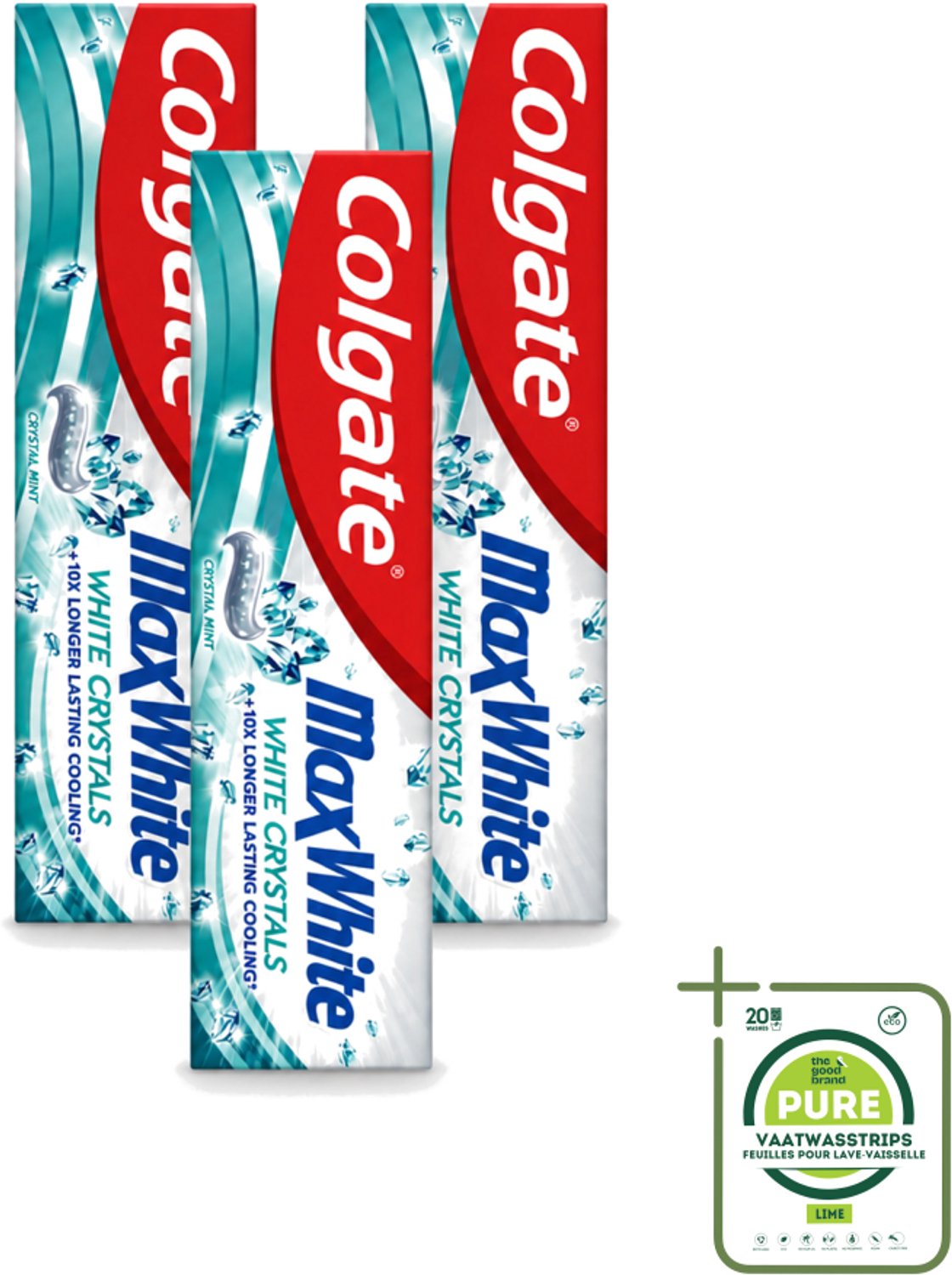 3 x Colgate - Max White - Whitening Crystals - Tandpasta - 100ml - Grootverpakking - Vaatwasstrips - Witte Tanden - Tanden Reinigen - Tandpasta - Tanden Witter Maken - Vlekken Verwijderen
