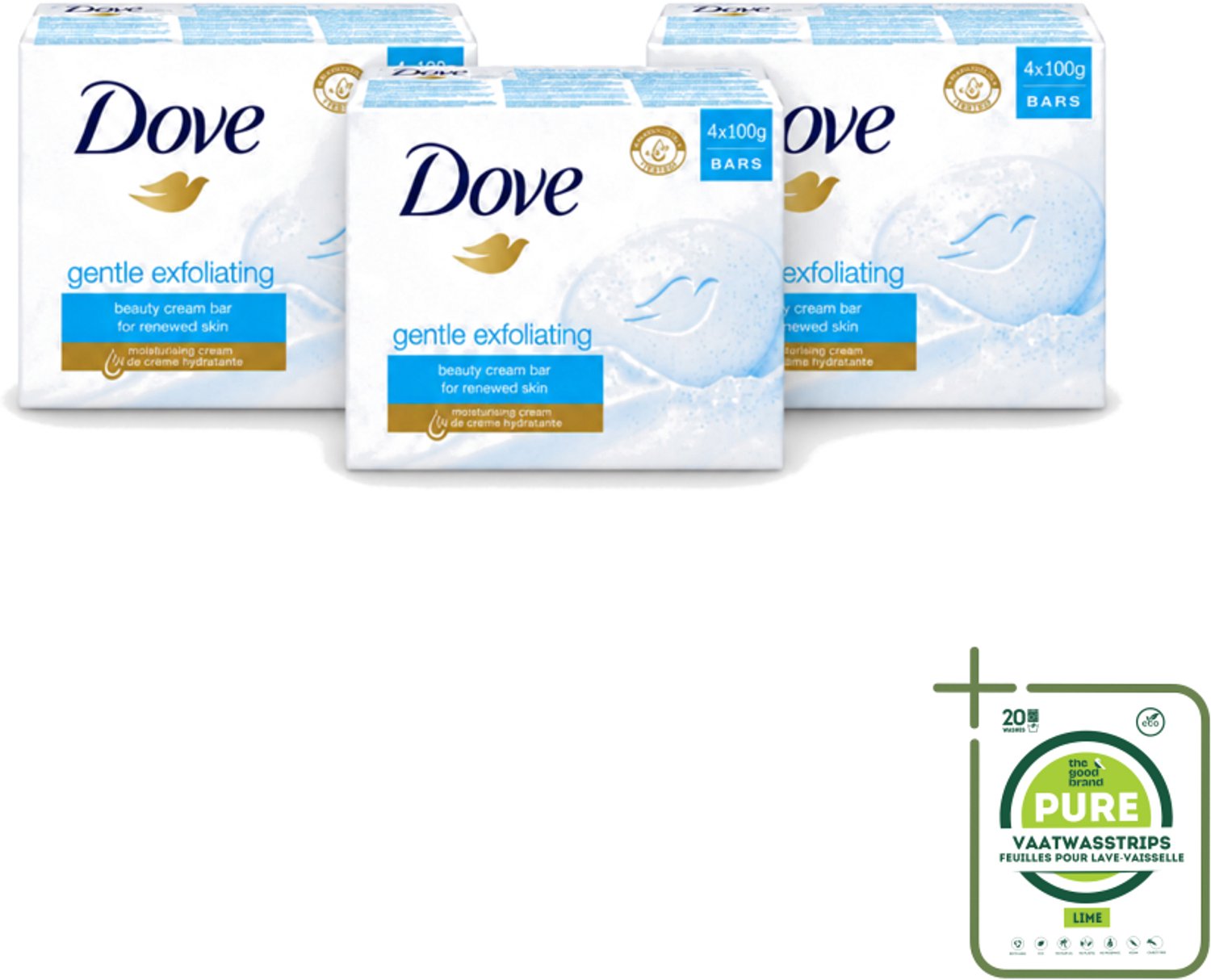 3 x Dove - Zeep - Gentle Exfoliating - Verfrissend - 4 x 100 g - Grootverpakking - Vaatwasstrips - Dove Beauty Bar - Exfoliërende Zeep - Zachte Huid - Vochtige Huid - Huidverzorging