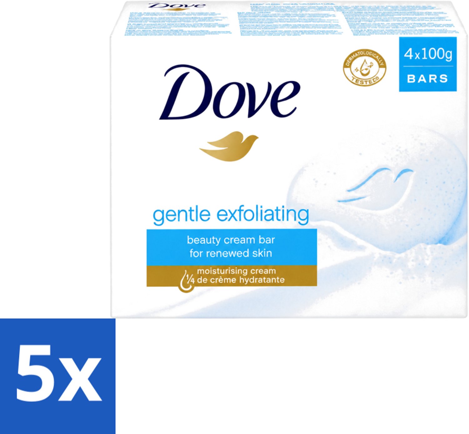 5 x Dove - Zeep - Gentle Exfoliating - Verfrissend - 4 x 100 g - Voordeelverpakking - 5 stuks