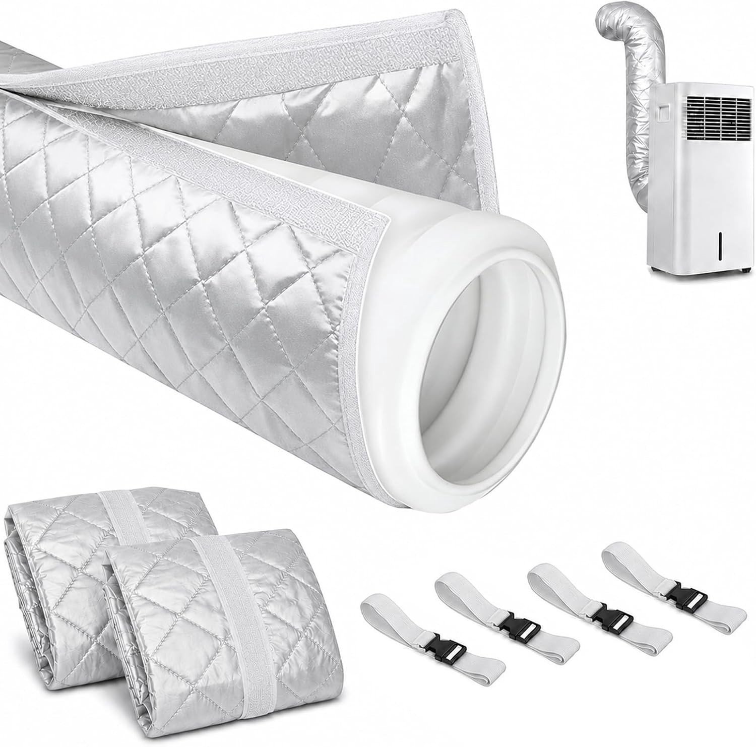 Airconditioningslangafdekking - Zilver - 13-15 cm - Hittebeschermende Isolatiehoes met Verstelbare Gespen - Voor Mobiele Airconditioning