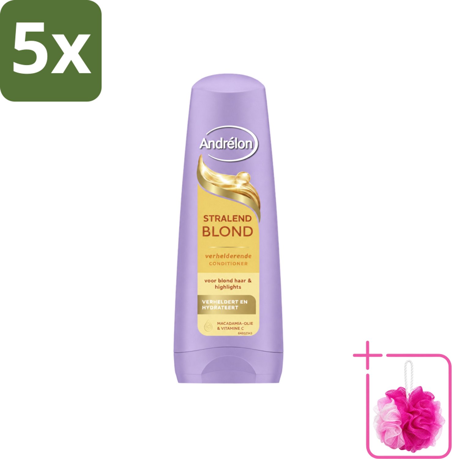 5 x Andrélon – Conditioner – Stralend Blond – 200 ml - Bulkverpakking - Blond haar verzorgen - Douchemop - Verhelderen