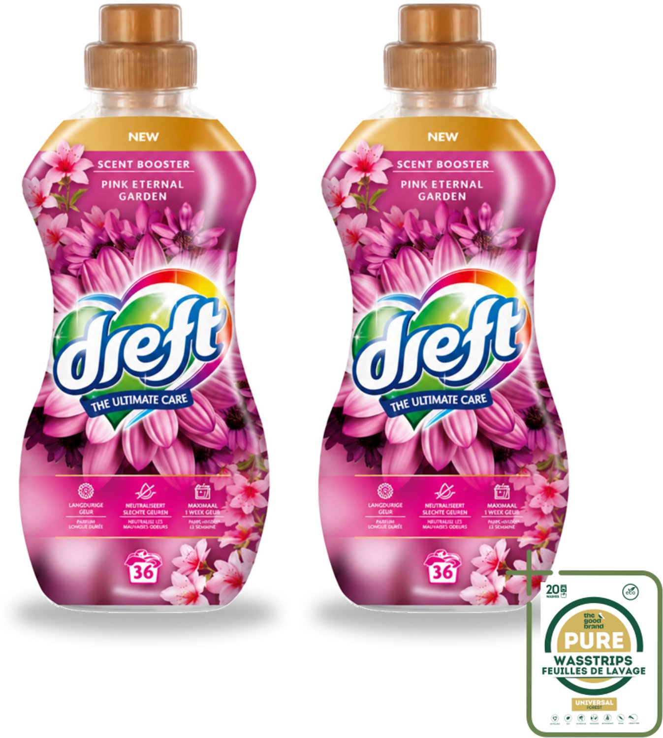 2 x Dreft – Pink Eternal Garden – Vloeibare Geurbooster – 720 ml – 36 wasbeurten - Wasstrips - Wasmiddel Poeder - Frisheid Was - Kleurbescherming - Vezelbescherming - Anti-kreukwerking
