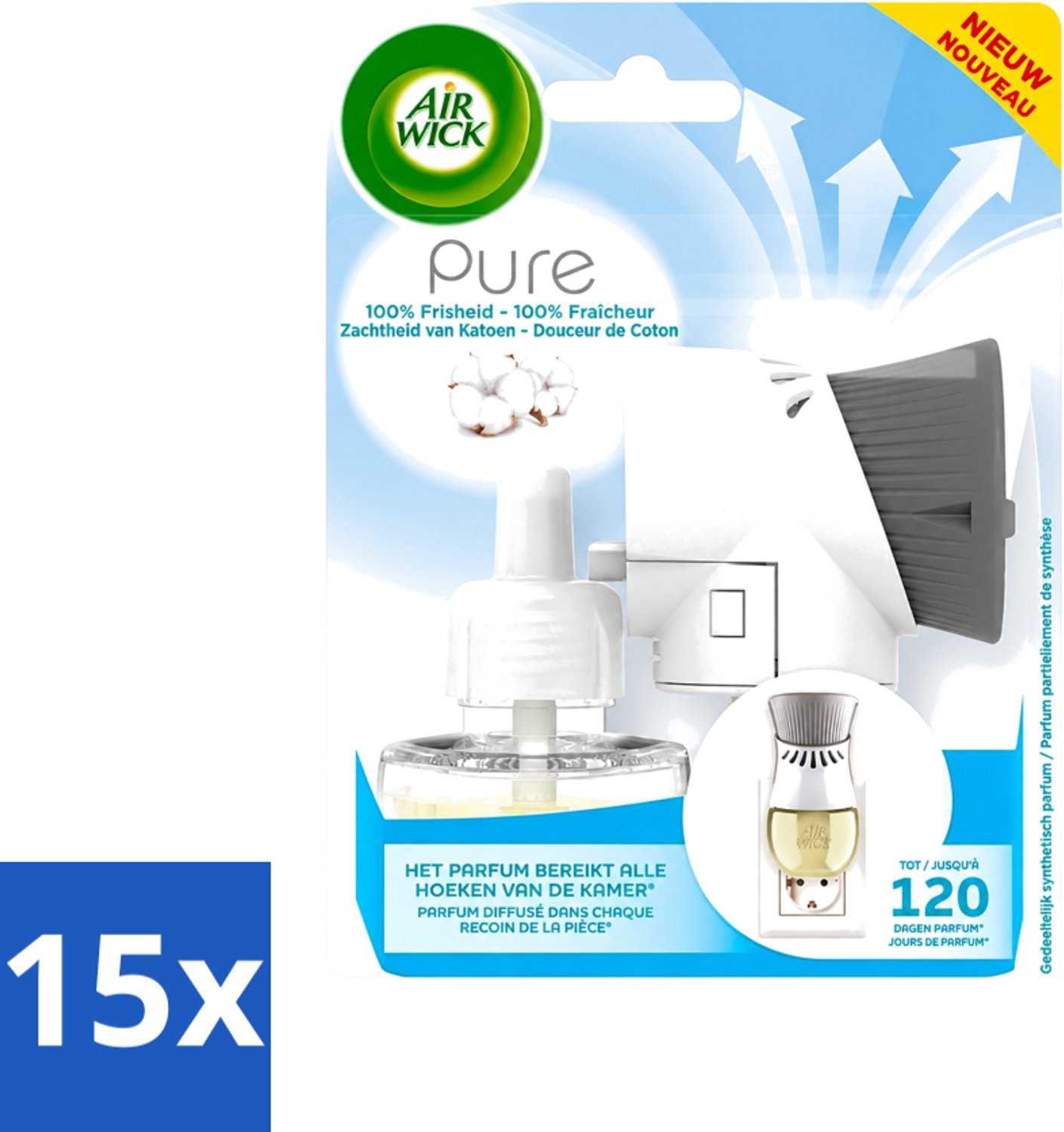 15 x Air Wick Elektrische Geurverspreider - Starterkit - Pure Zachtheid van Katoen - 19ml - Voordeelverpakking - 15 stuks