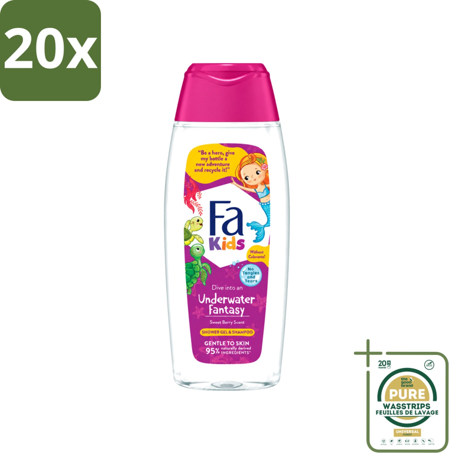 20 x Fa – Douchegel & Shampoo – Kids Underwater Fantasy – 250 ml - Wasstrips - Douchegel Voor Kinderen - Shampoo Voor Kinderen - Kinderhuid Reinigen - Kinderhaar Reinigen - Milde Douchegel