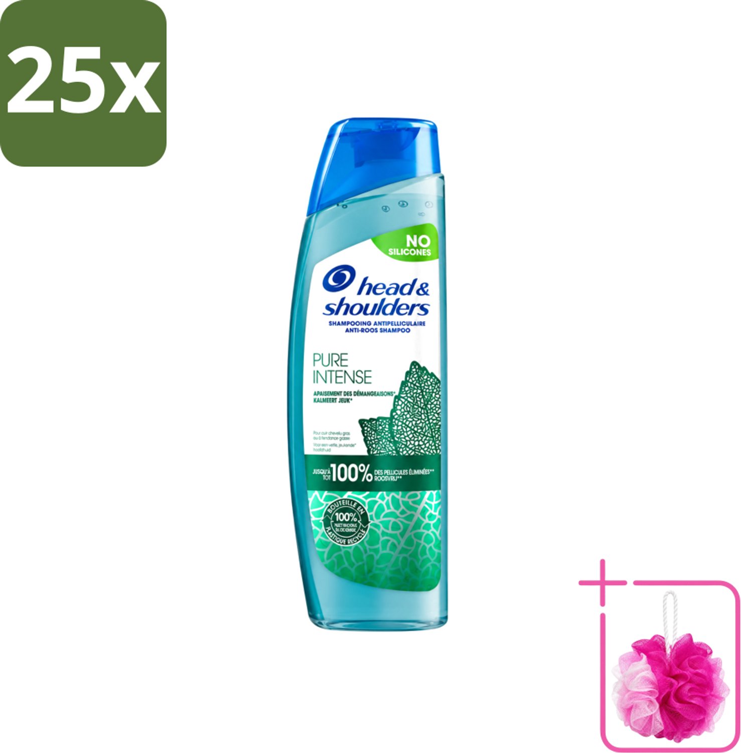25 x Head & Shoulders – Shampoo – Pure Intense Kalmeert Jeuk – 250 ml - Bulkverpakking - Anti-roos shampoo - Douchemop - Shampoo bij jeukende hoofdhuid