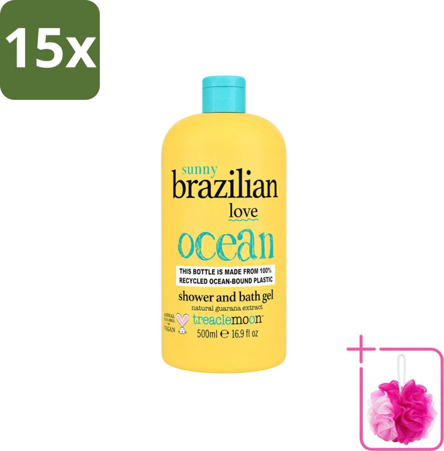 15 x Treaclemoon – Bad- & Douchegel – Brazilian Love – 500 ml - Bulkverpakking - Bad en douchegel - Douchemop - Exotische geur
