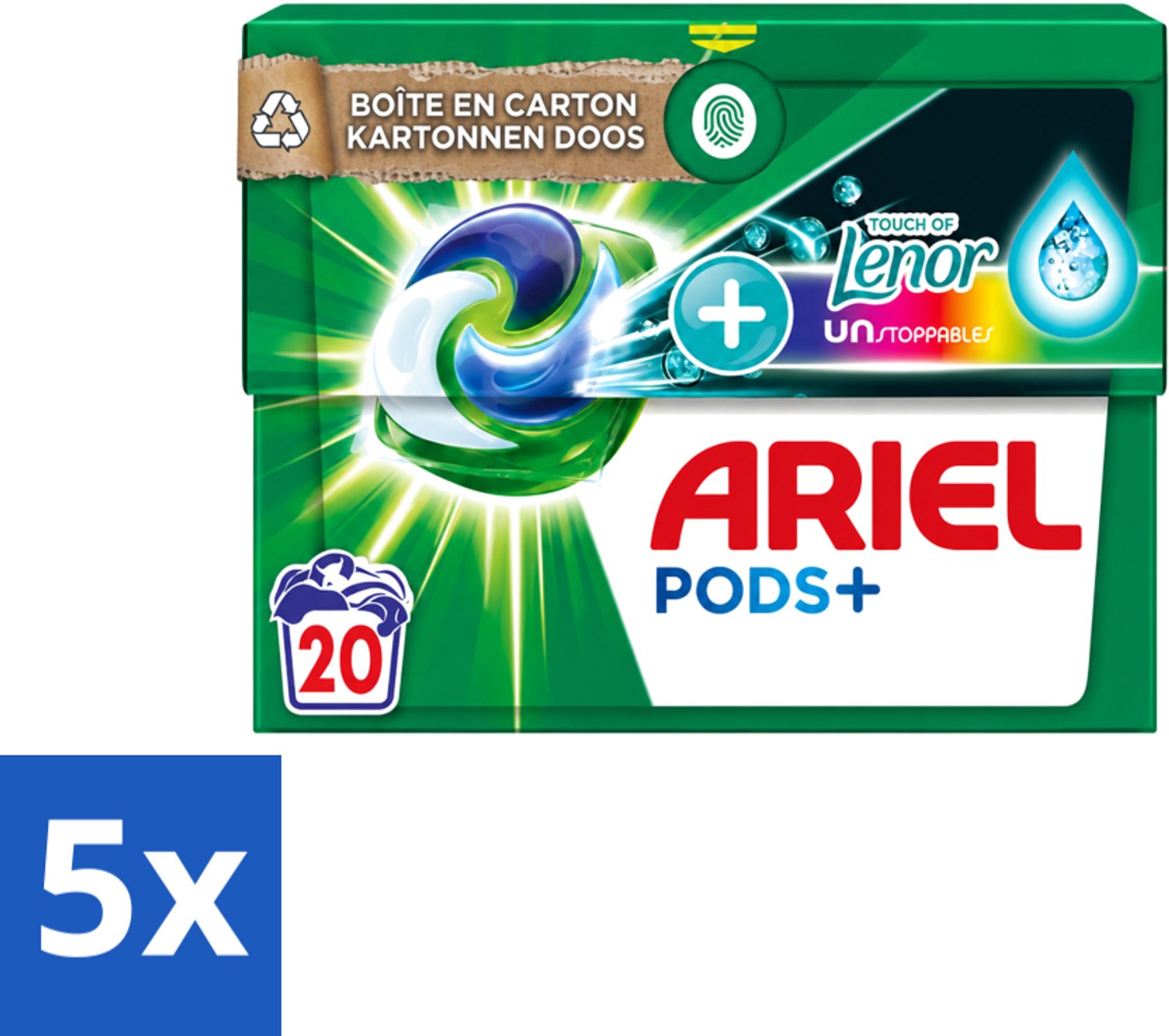 5 x Ariel Original - Touch of Lenor Unstoppables - Wasmiddelcapsules - Pods+ - Gekleurde Was - 20 Wasbeurten - Voordeelverpakking - 5 stuks