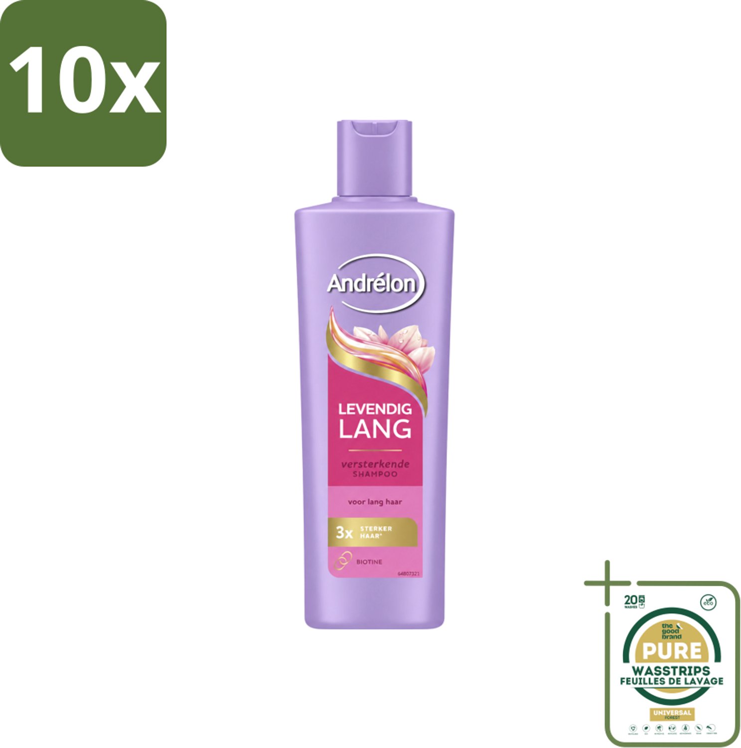 10 x Andrélon – Shampoo – Levendig Lang – 250 ml - Wasstrips - Haarversterken - Lang Haar Verzorgen - Biotine Shampoo - Haarbreuk Voorkomen - Gezond Haar