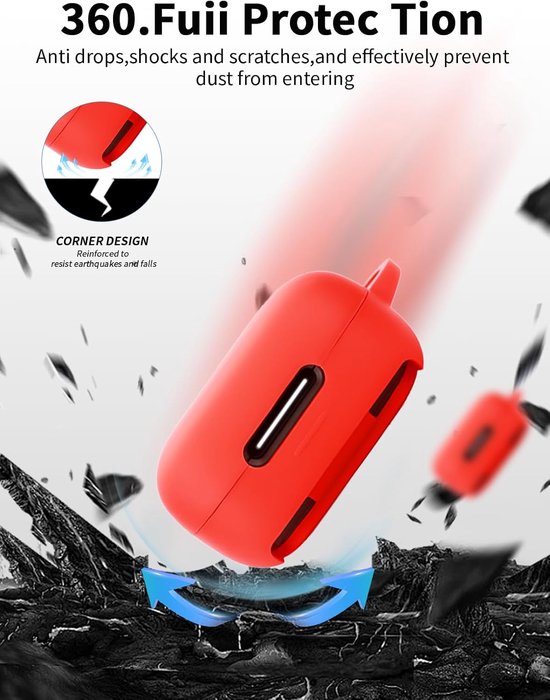 Hoes voor Anker Soundcore P31i Open-Ear hoofdtelefoon - schokbestendig, waterdicht, zacht en duurzaam, met koord, sleutelhanger en reinigingsgereedschap, rood — afbeelding 5