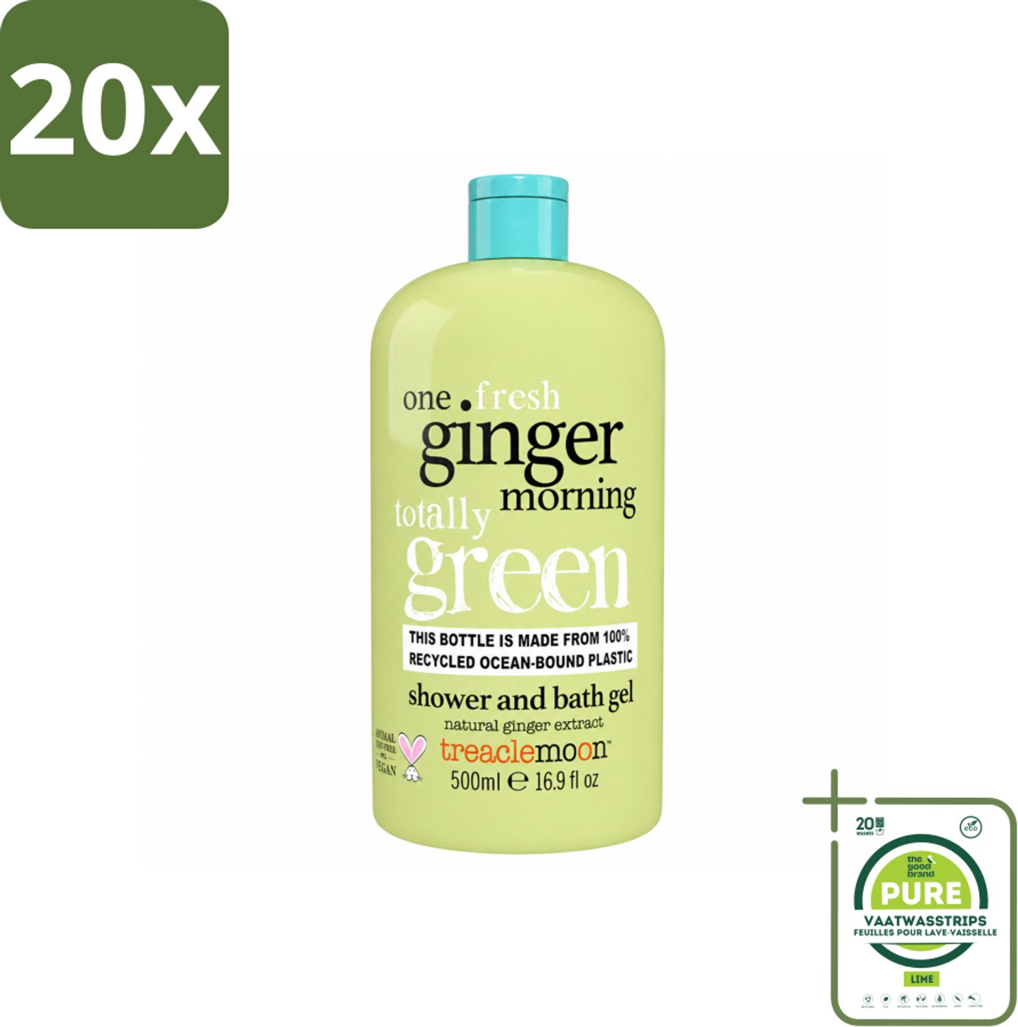 20 x Treaclemoon – Douchegel – One Ginger Morning – 500 ml - Grootverpakking - Vaatwasstrips - Gemberdouchegel - Energieboost - Verfrissende Douchegel - Zachte Douchegel - Hydraterende Douchegel