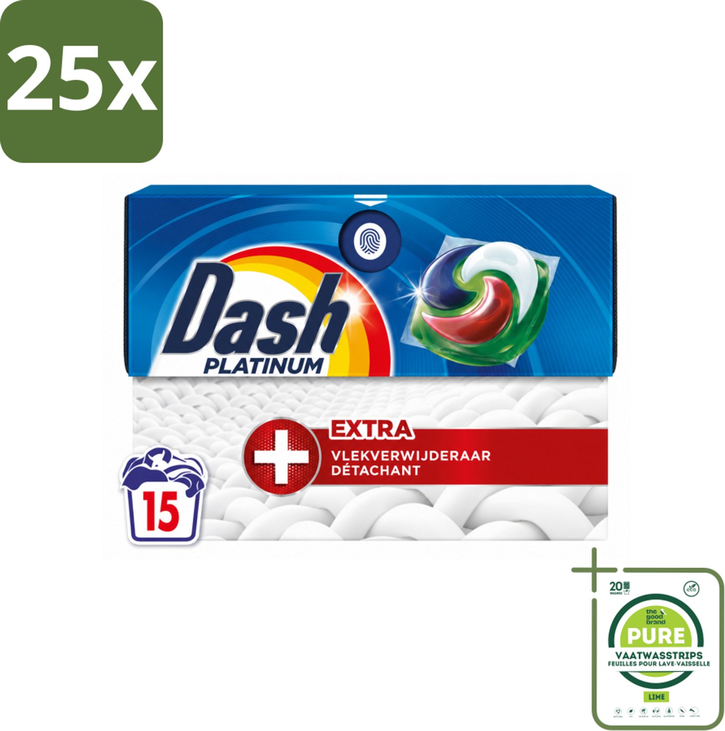 25 x Dash – Wasmiddelcapsules – 4in1 Platinum Pods + Extra Vlekkenverwijderaar – 15 capsules - Grootverpakking - Vaatwasstrips - Vlekverwijdering - Wasmiddel - Wascapsule - Krachtige Reiniging - Extra Vlekverwijdering