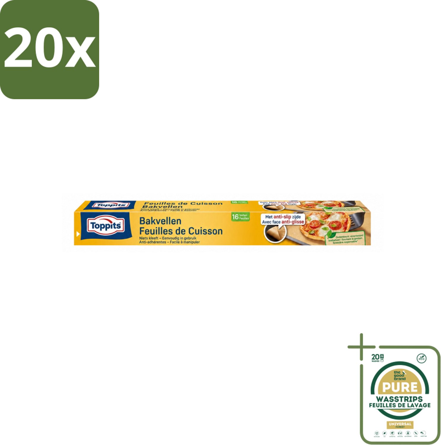 20 x Toppits – Bakpapiervellen – 16 vellen - Wasstrips - Bakpapier - Bakpapier Vellen - Bakpapier Met Antikleefbescherming - Bakpapier 3d - Bakpapier Voor Koekjes